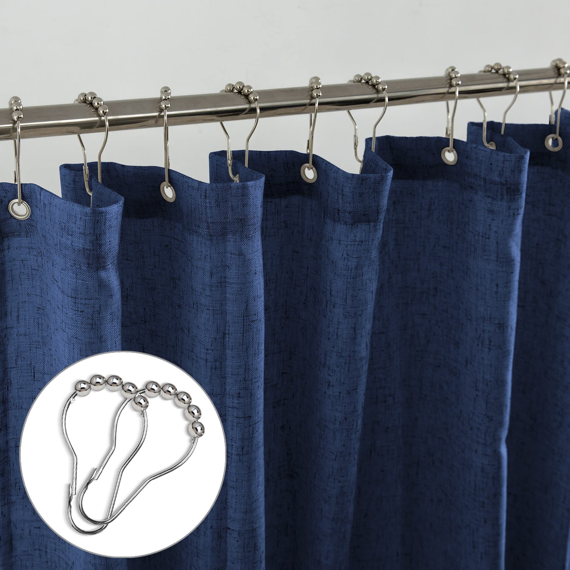 Koufall Navy Blue Shower Curtain For Bathroom,Fabric Linen Ocean Themed Nautical Shower Curtain Set With Hooks,72 Inch,Dark Blue