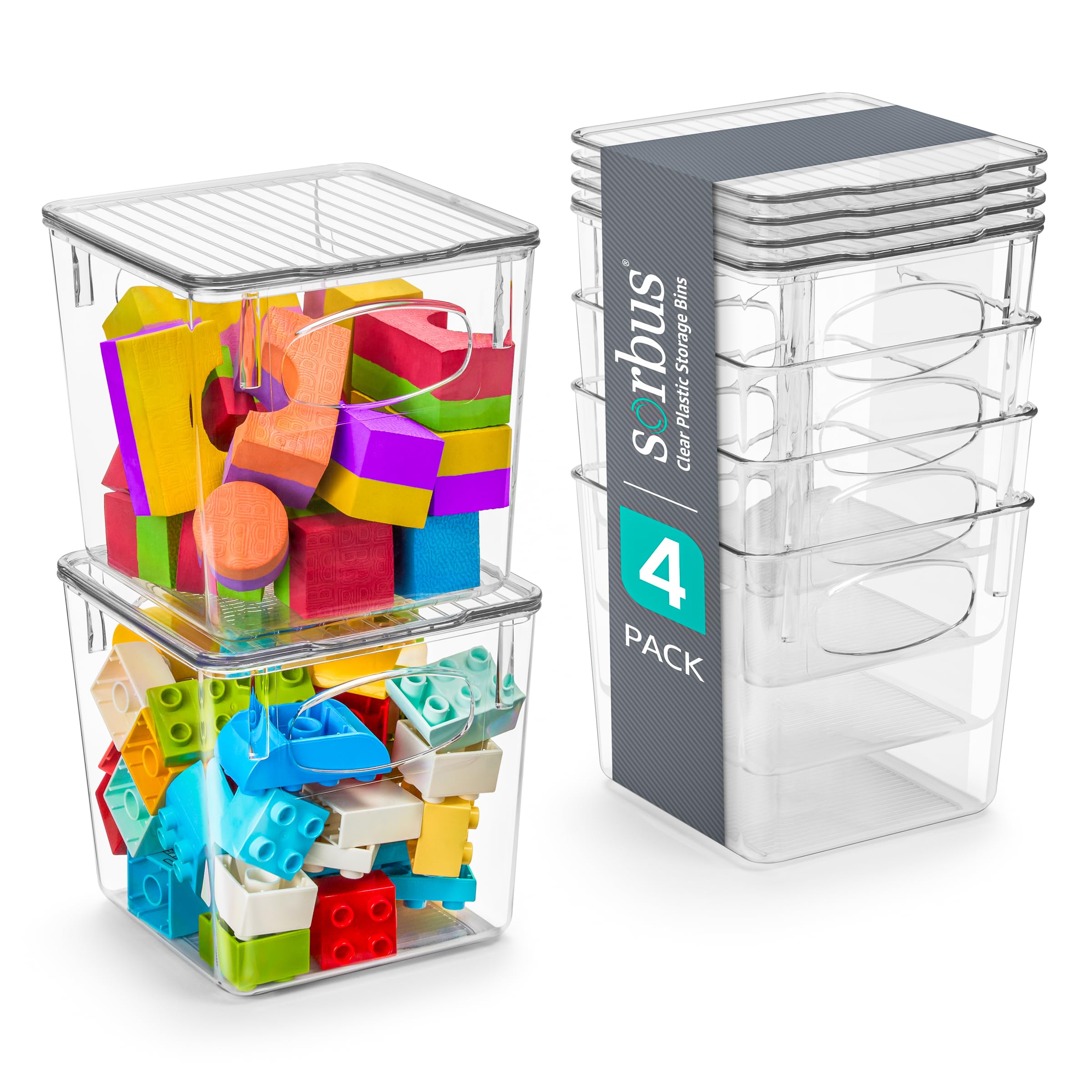 Sorbus Small Clear Plastic Storage Bins With Lids, Clear Stackable Storage Bins, Clear Toy Storage Bins, Clothes, Medicine, Make
