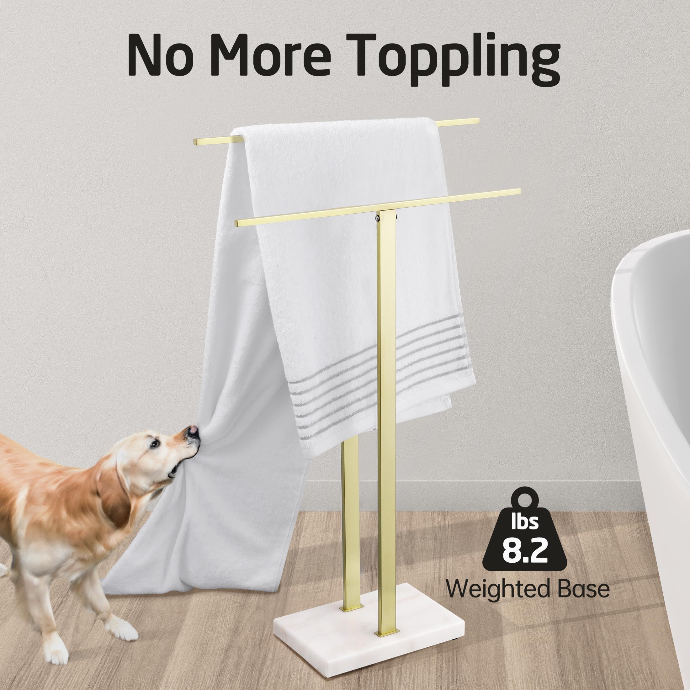 Kes Standing Towel Rack With Marble Base, 2-Tier Towel Stand For Bathroom Floor, Upgrade Steady Design, T-Shaped Towel Drying Ra