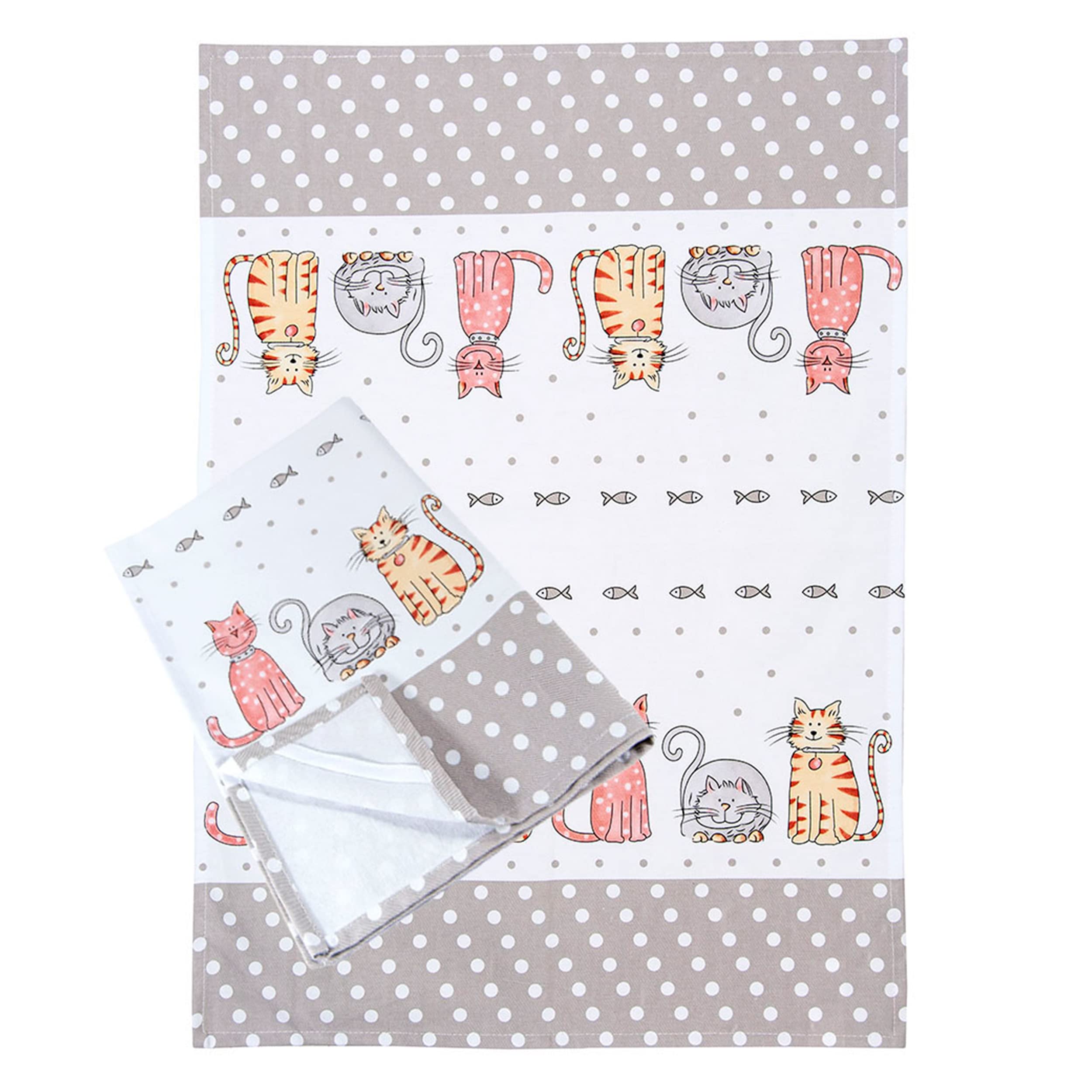 Spotted Dog Gift Company Cat Kitchen Towels, Dish Towels For Drying, Tea Towels, Happy Cats Themed Decorative Kitchenware Kitche