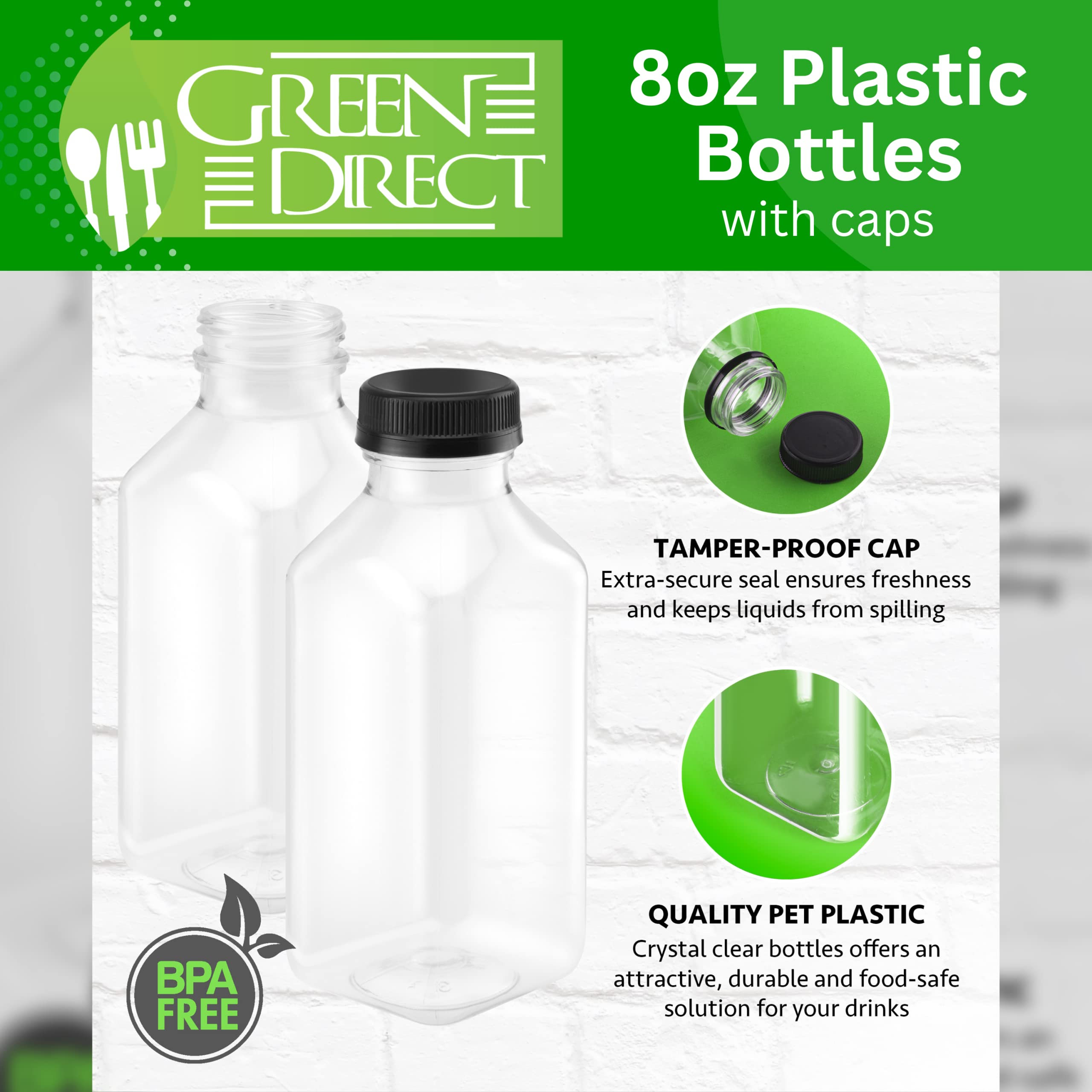Green Direct 8 Oz Plastic Bottles With Lids | Clear Water Bottles | Bpa Free Reusable Bottles With Lids | Empty Bottles For Juic