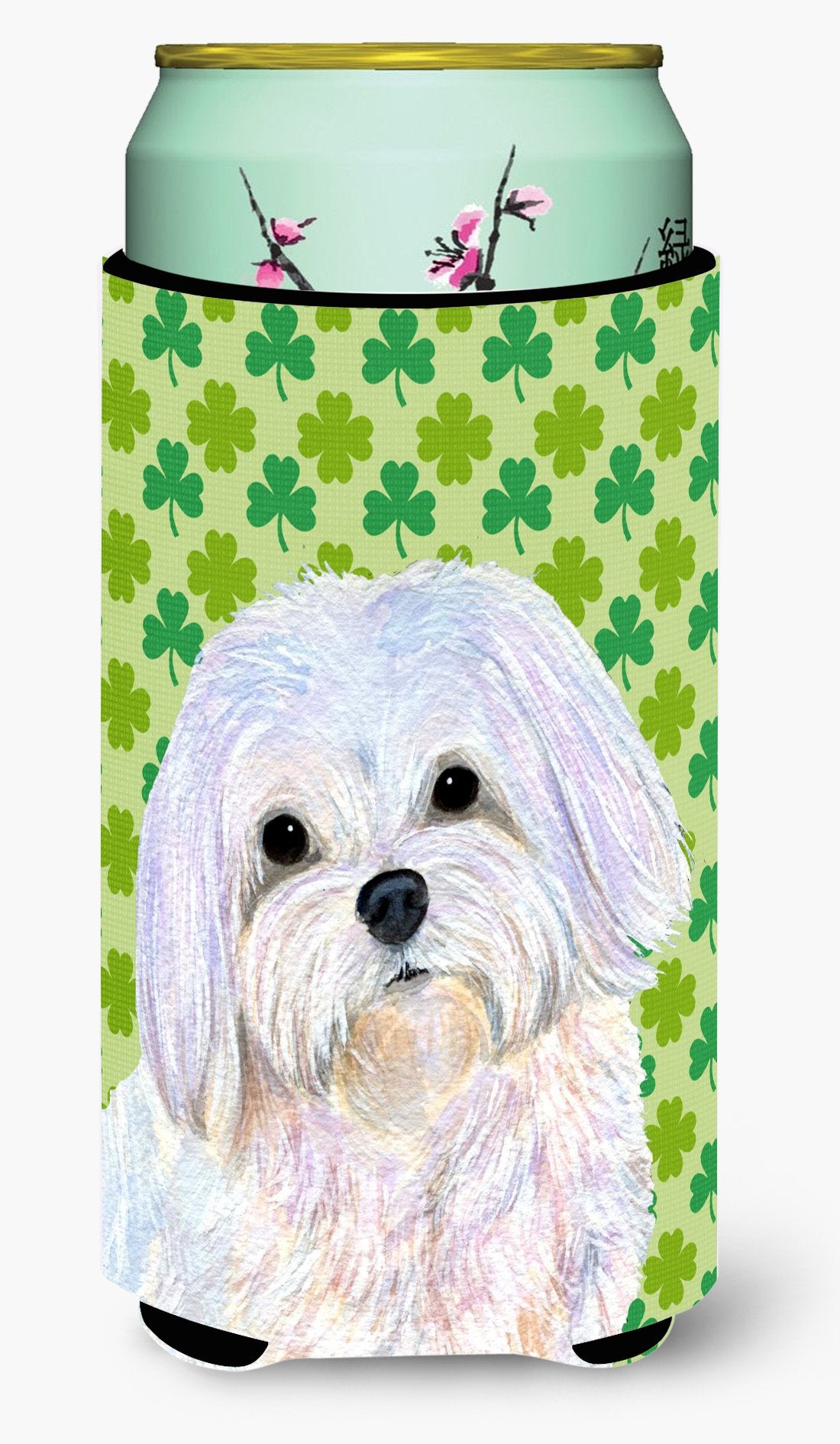 Maltese St. Patrick's Day Shamrock Portrait  Tall Boy Beverage Insulator Beverage Insulator Hugger
