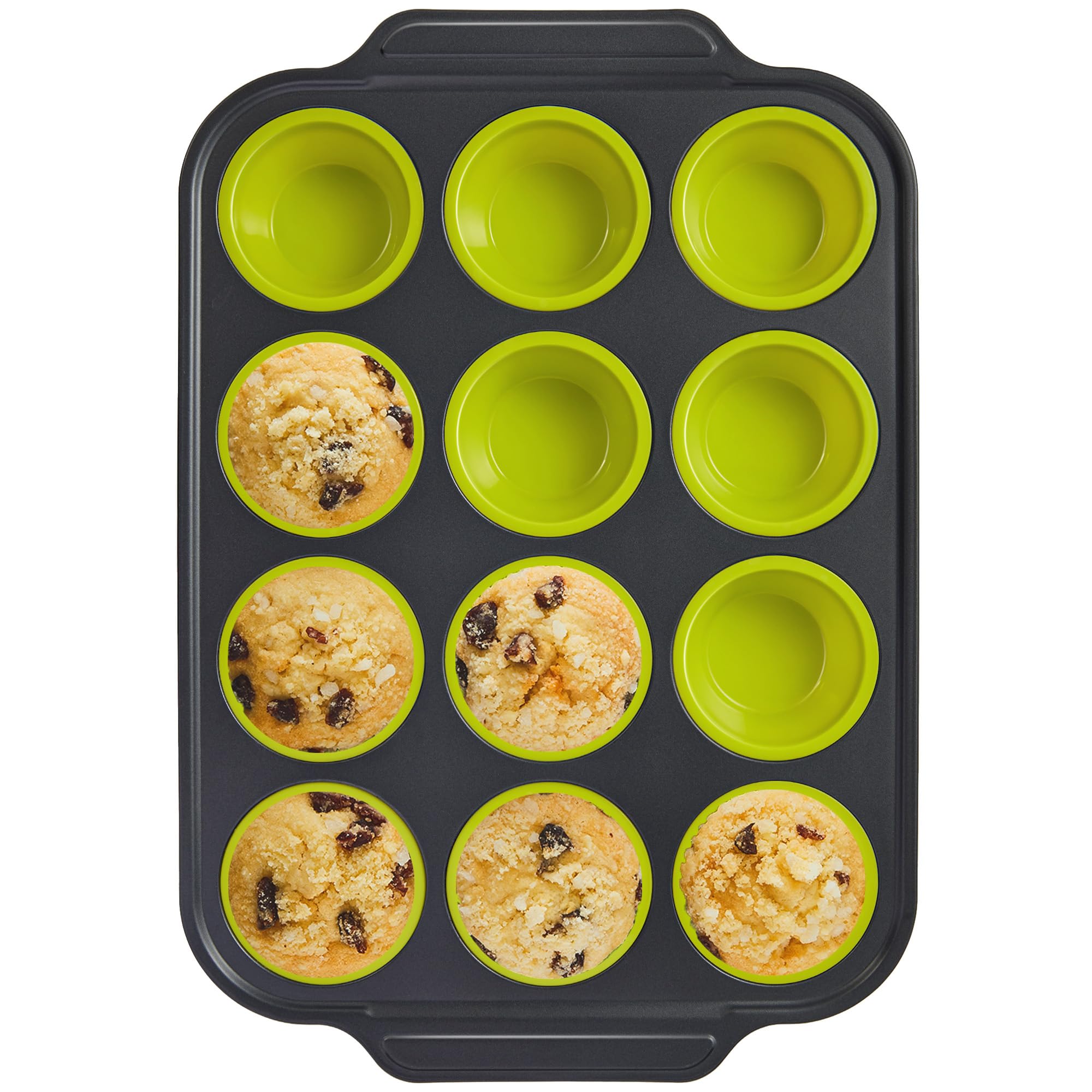 BRONYPRO Silicone Muffin Pans for Baking with Metal Frame, Egg Bite Maker Silicone Molds, Cupcake Pans 12 Regular Size, Muffin T