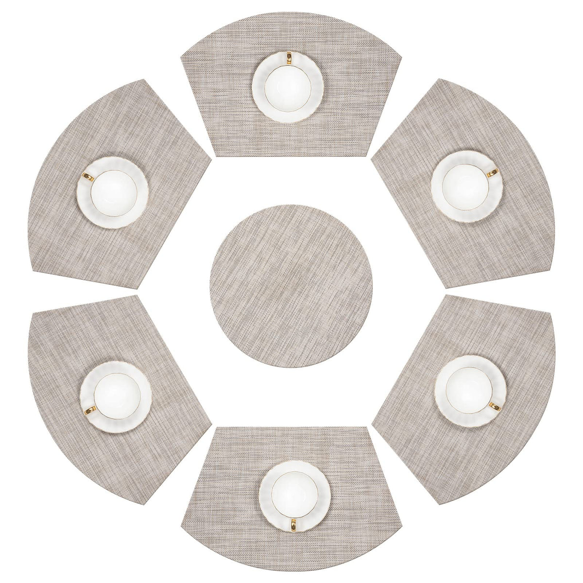 Shacos Round Table Placemats Set Of 7 Wedge Placemats With Centerpiece Round Mats Heat Resistant Washable (7, Beige White Black)