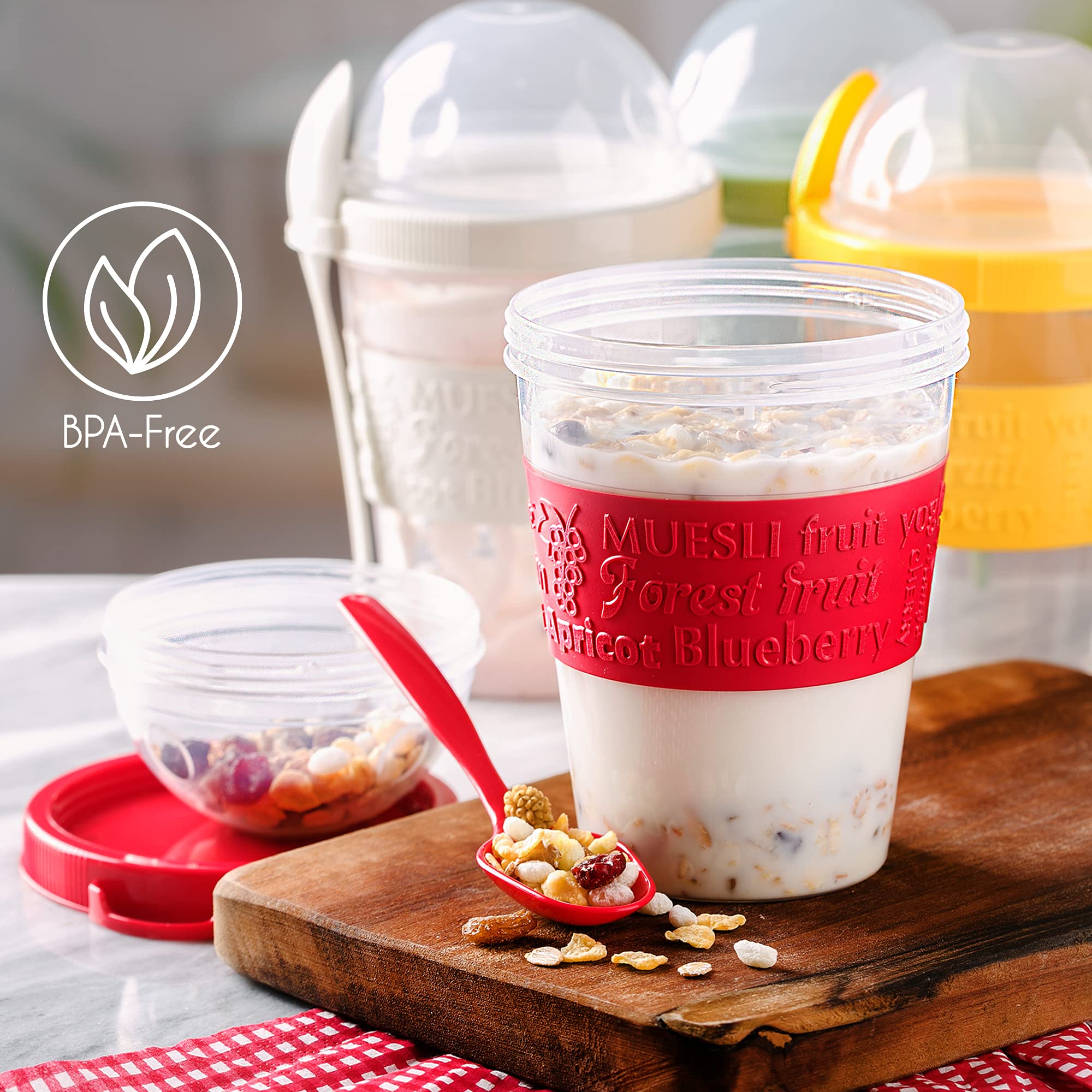Crystalia Yogurt Parfait Cups With Lids, Reusable Yogurt Containers With Lids And Spoons, Take And Go Yogurt Cup With Topping Ce