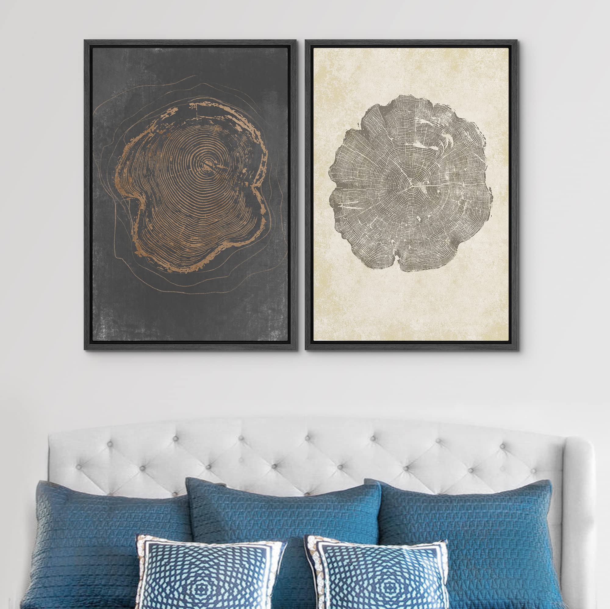 SIGNWIN Framed Canvas Print Wall Art Set Pastel Grunge Forest Tree Rings Abstract Shapes Illustrations Modern Art Decorative Nordic Multicolor for Living Room  Bedroom  Office - 16''x24''x2 Black
