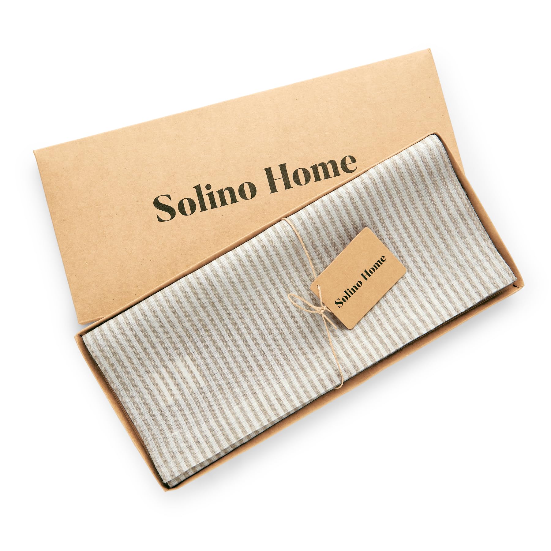 Solino Home Stripe Linen Table Runner 36 Inch - 100% Pure Linen Natural And White Short Table Runner 14 X 36 Inch Ideal For Dres