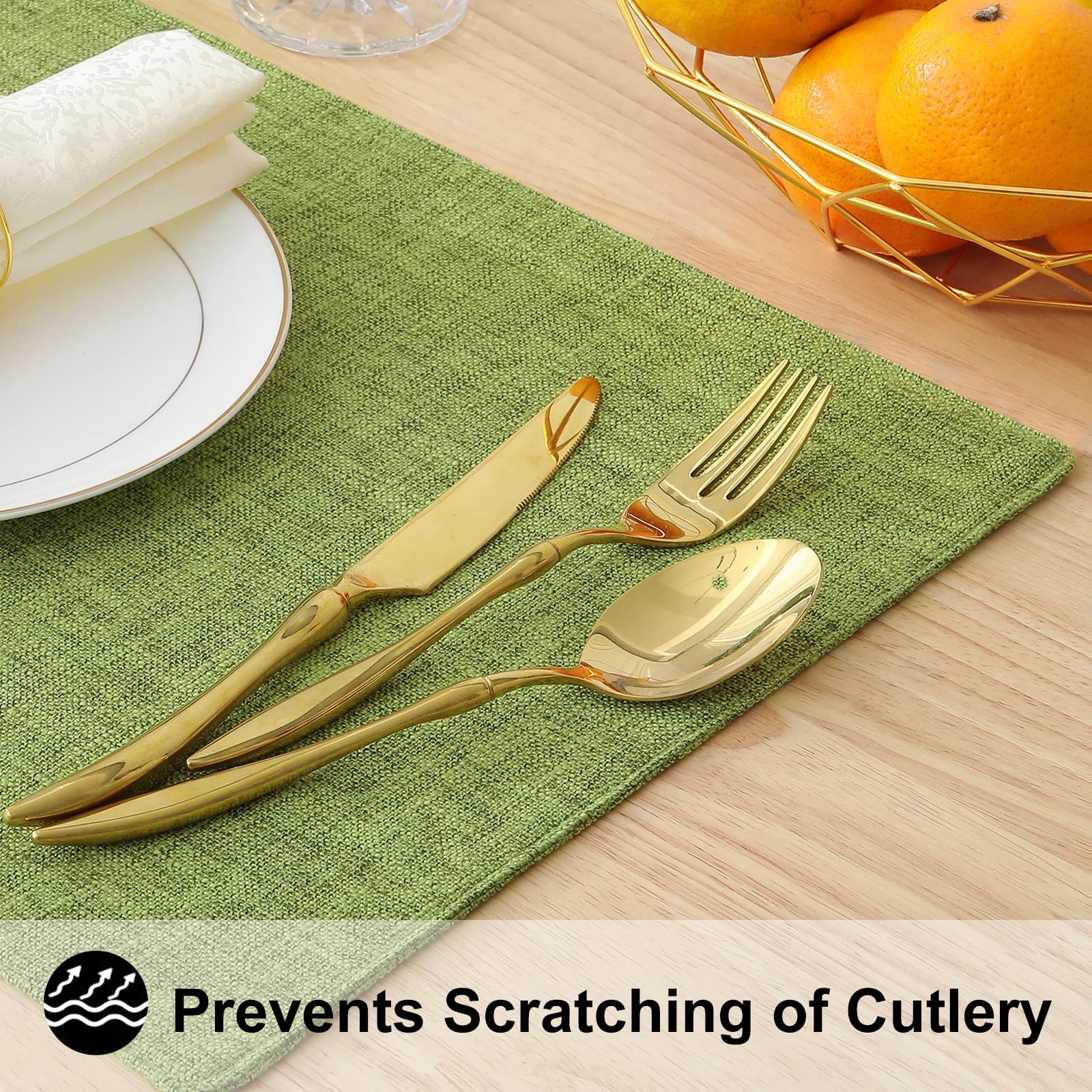 Homing Grass Green Cloth Placemats For Dining Table Set Of 6 - Cotton Linen Blend Washable Farmhouse Kitchen Mats For Indoors &