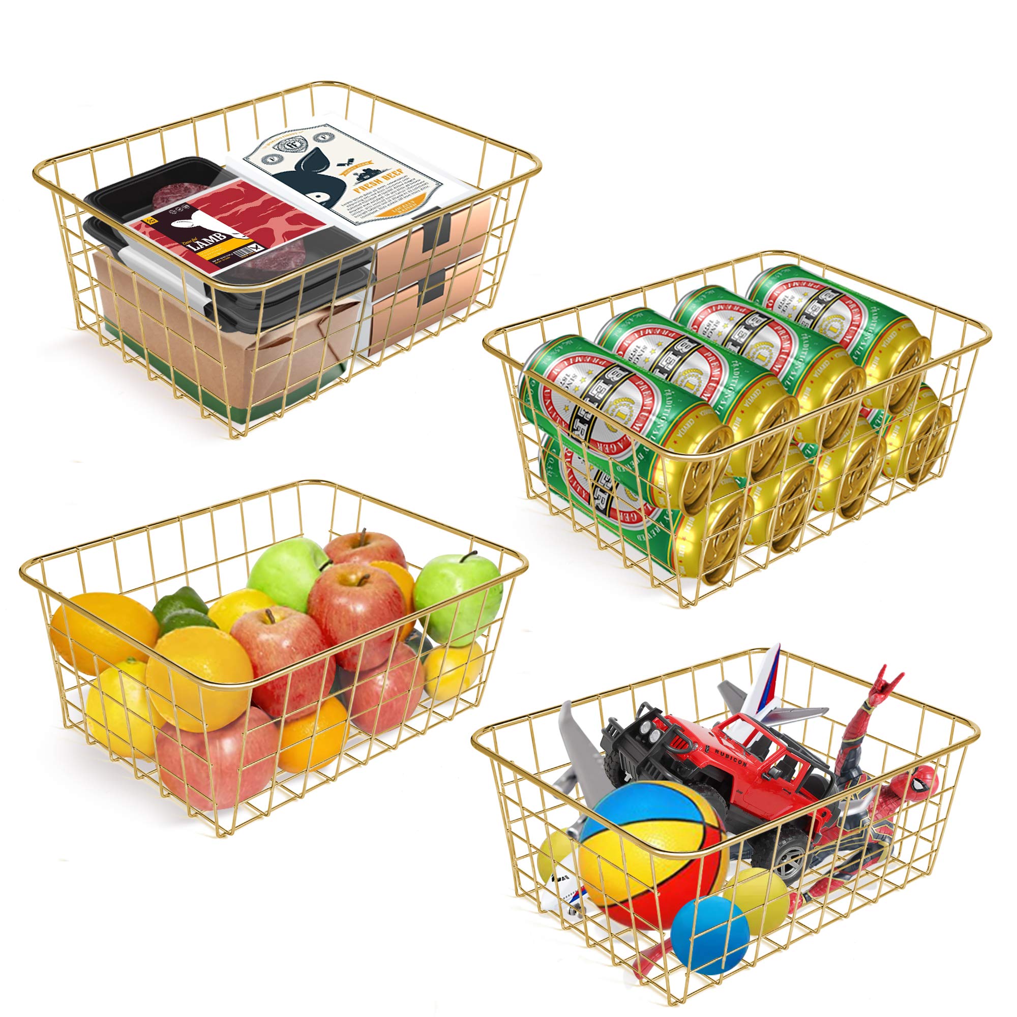 Beimu Wire Baskets For Storage Pantry, 4 Pack, 11 X 8.7 X 4.7 In, Golden Metal