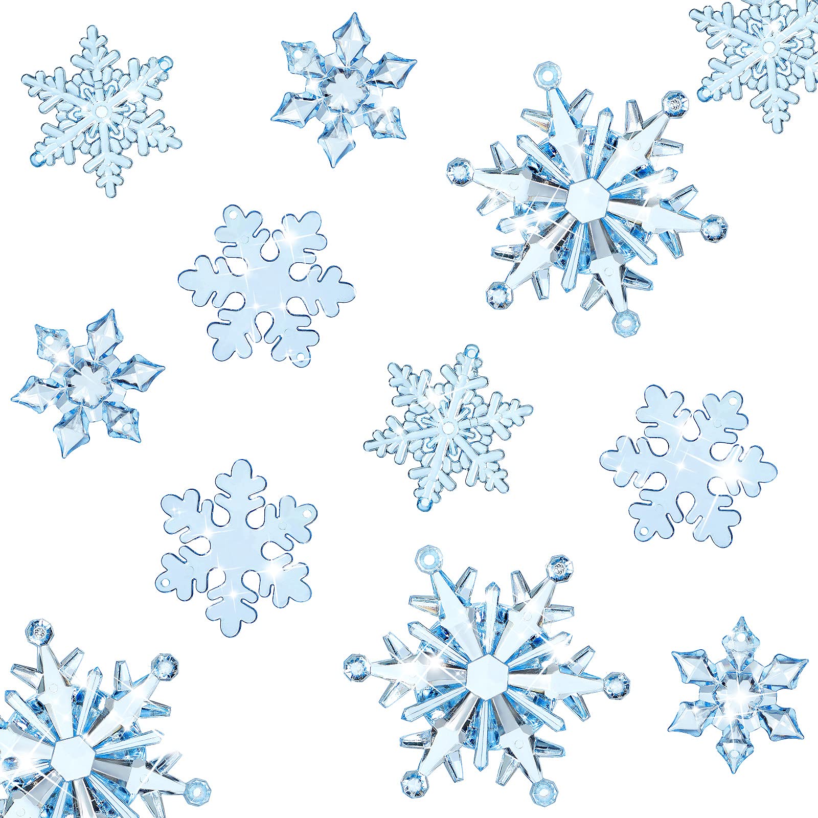 Dilunave 40 Pieces Blue Christmas Snowflake Ornaments Acrylic Christmas Tree Decorations Crystal Snowflakes Translucent Winter H