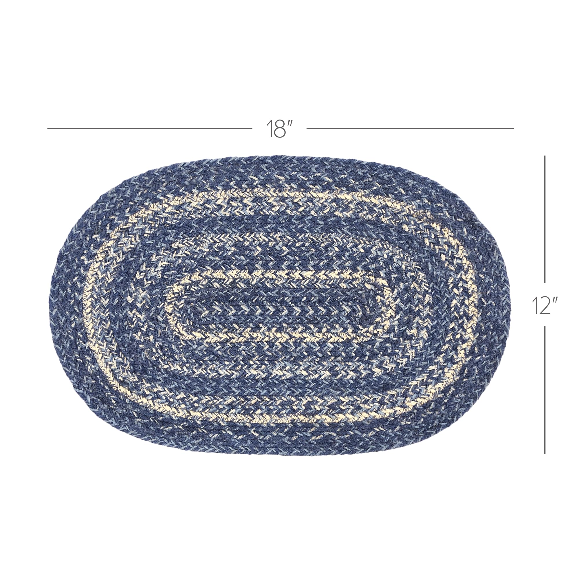 Vhc Brands Farmhouse Great Falls Blue Table Placemat, Blue White, Jute Blend, Oval, 12X18 Inches