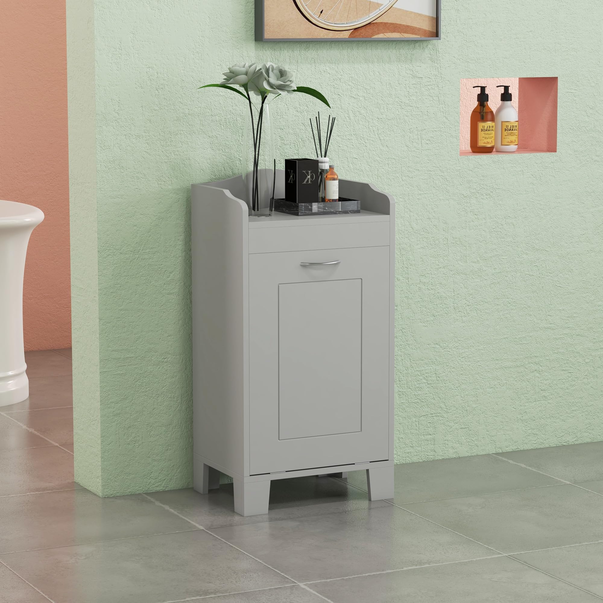 Homcom 31'' Tilt Out Laundry Hamper, Free Standing Home Organizer Hamper, Bathroom Storage Cabinet, Gray