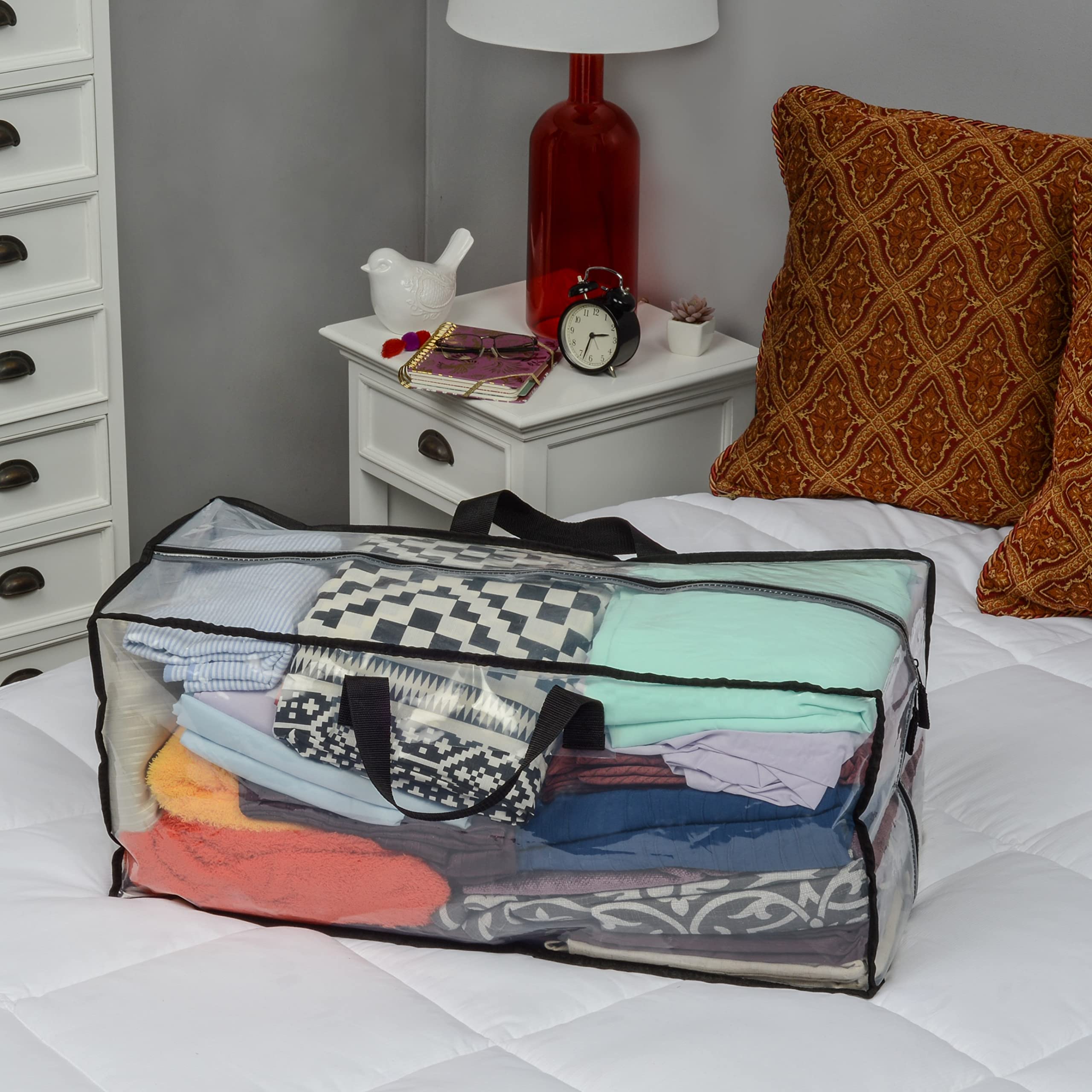 Clear Storage Bags - 3 Pack Zippered Moving Bags, See Thru Transparent Heavy Duty Totes With Handles, Large & Waterproof For Clo