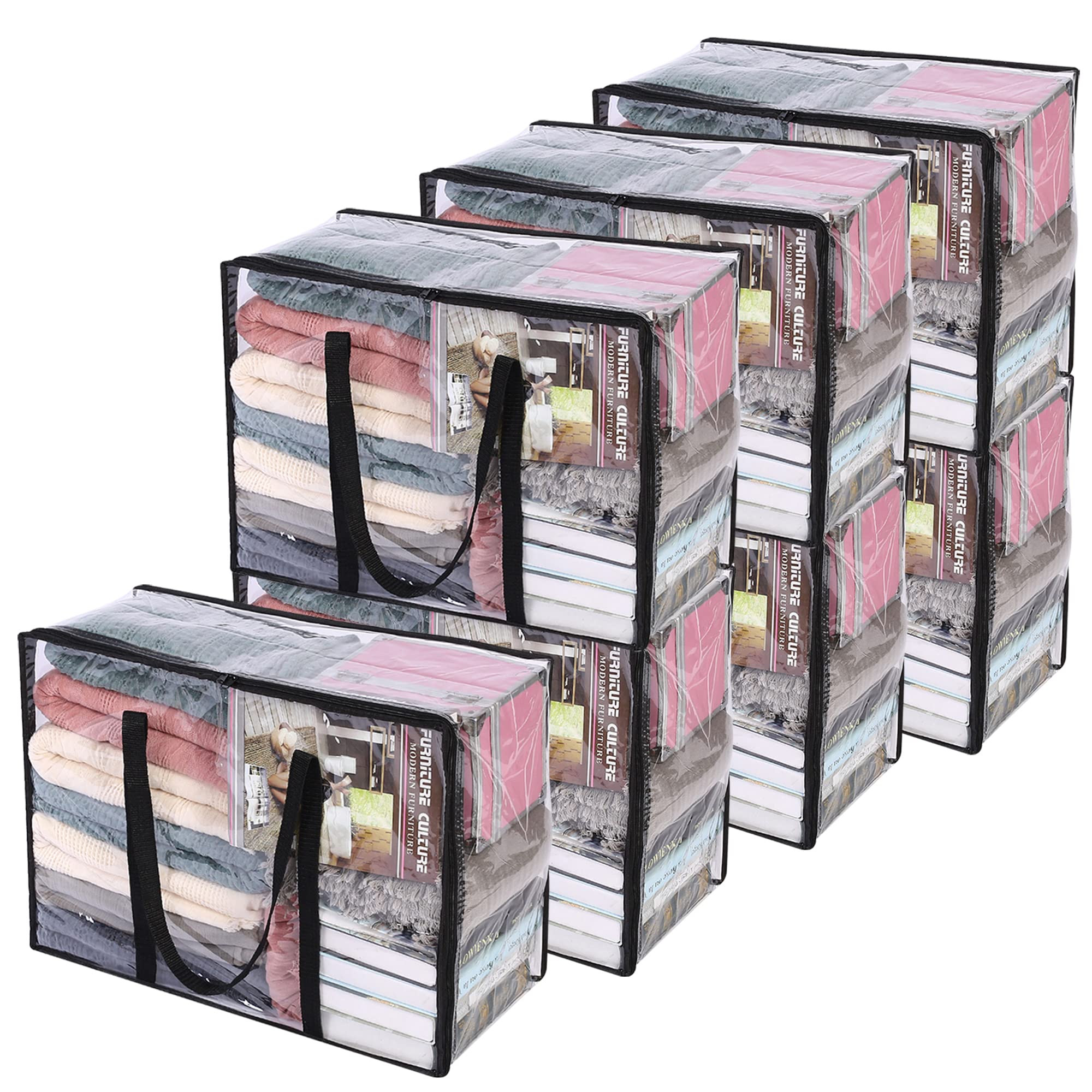 Vieshful 7 Pack Clear Clothes Storage Bag, 40L Zippered Closet Organizer, Plastic Storage Containers Moving bags for Comforter,