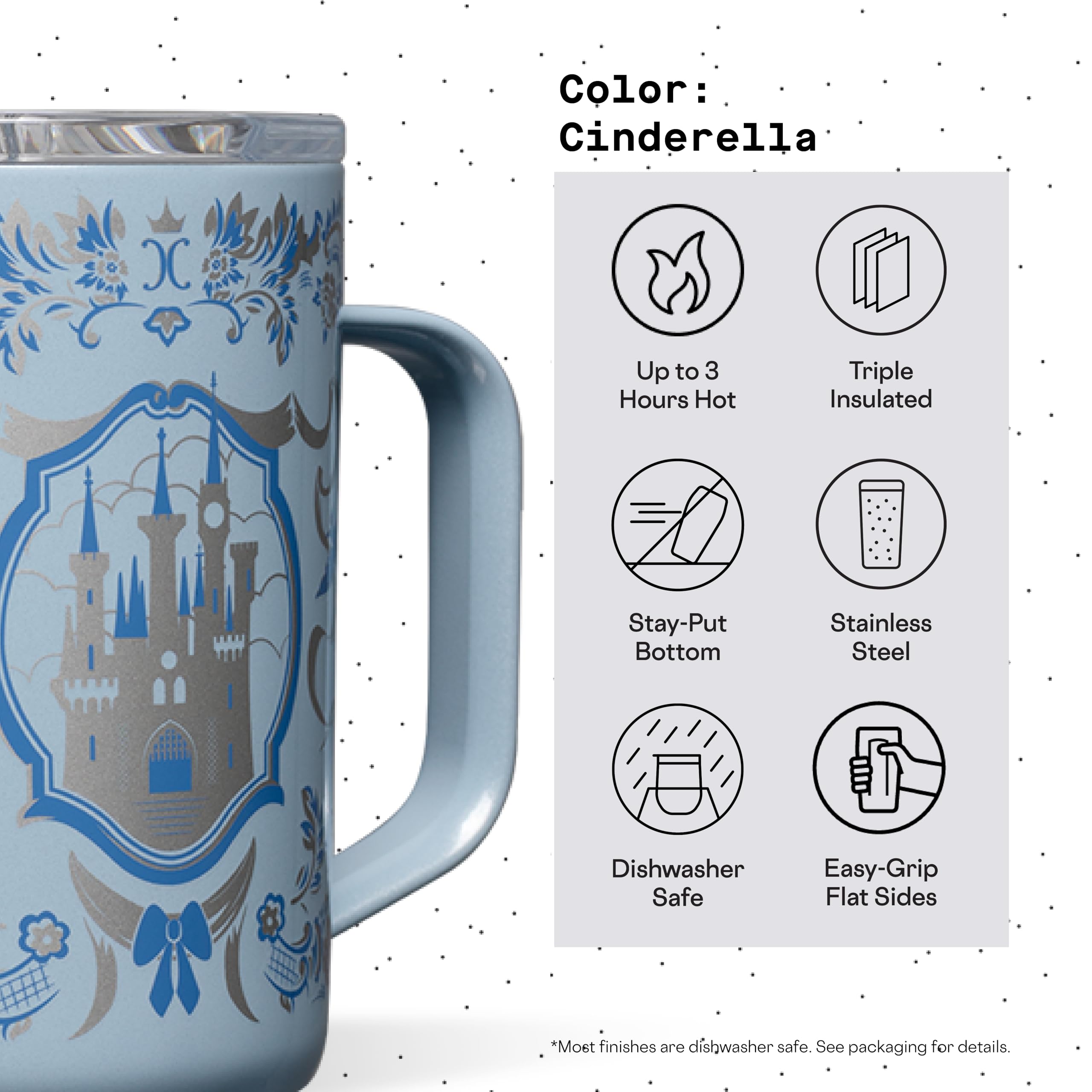 Corkcicle Disney Princess Cinderella Coffee Mug, Insulated Travel Coffee Cup With Lid, Stainless Steel, Spill Proof For Coffee,