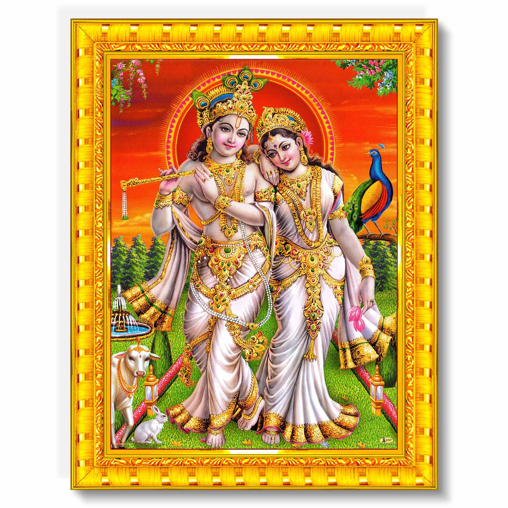 Pavan Photo Laminations Radha Krishna Photo Frame Radhe Radhakrishna Wall Painting Framed Home Decor (Wood,Matte,Gold,Big Size,1