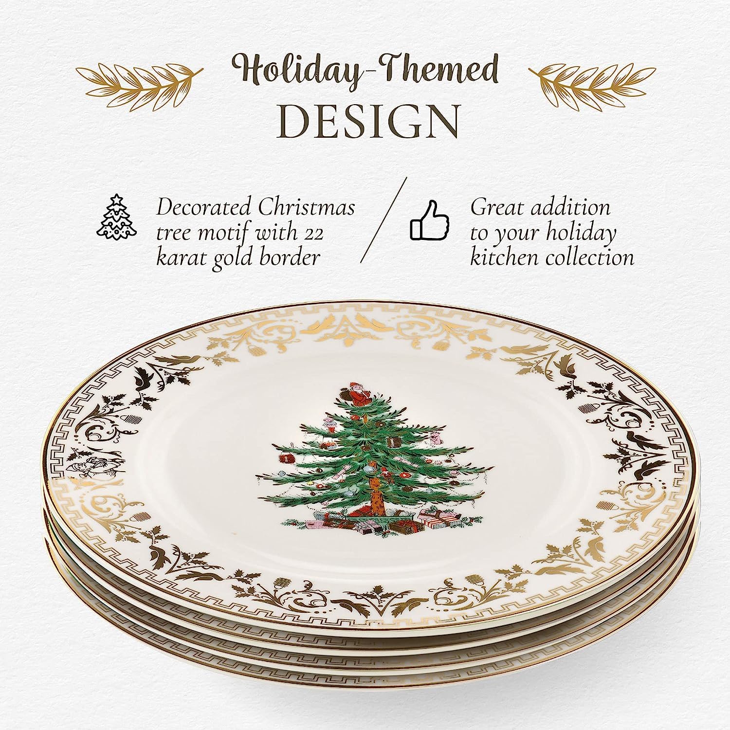 Spode Christmas Tree Gold Salad Plate | Plate For Salad, Pasta, Appetizer, And Dessert | Christmas Dinnerware Made Of Fine Porce