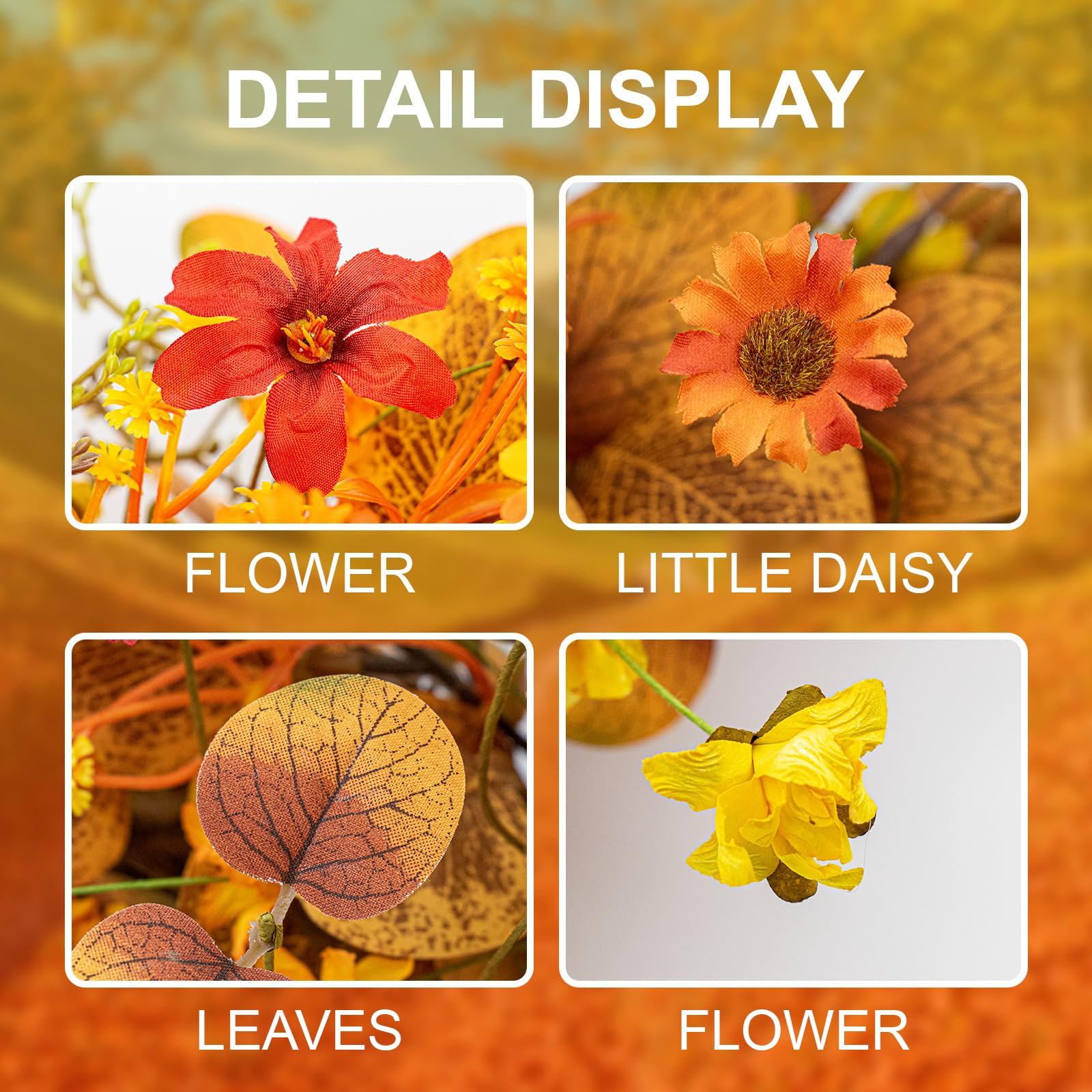 J'FLORU Fall Wreath 22 Inch Fall Wreaths for Front Door Artificial Autumn Wreath with Eucalyptus Leaves Orange Daisies for Harve