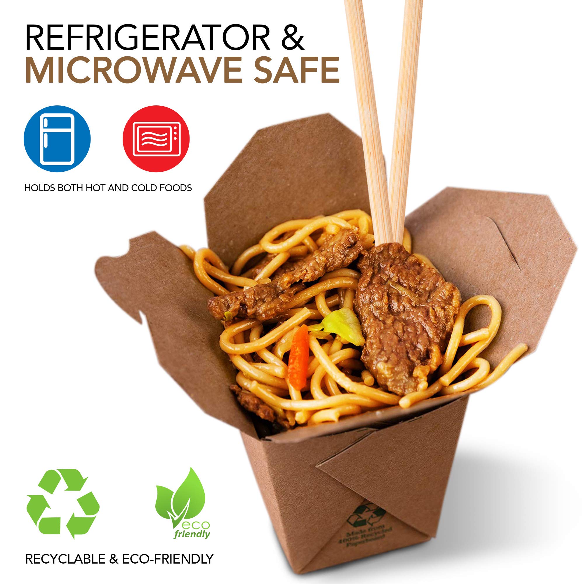 Take Out Food Containers 16 Oz Microwaveable Kraft Brown Paper Chinese Takeout Box (50 Pack) Leak And Grease Resistant Stackable