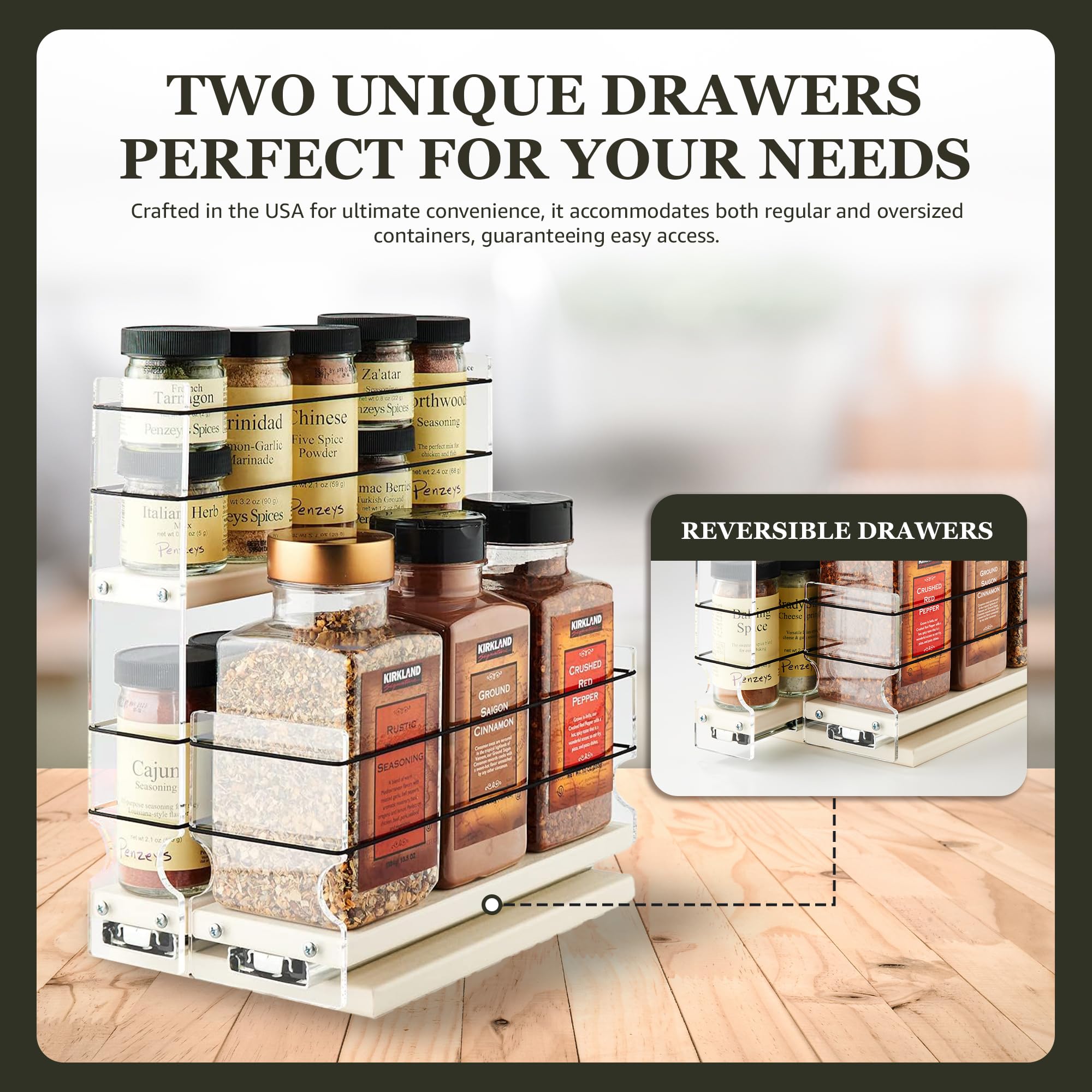 Vertical Spice Combo Spice Rack Drawer - Pull Out Pantry Organizers And Storage - Kitchen Cabinet Organizer - Seasoning Sliding