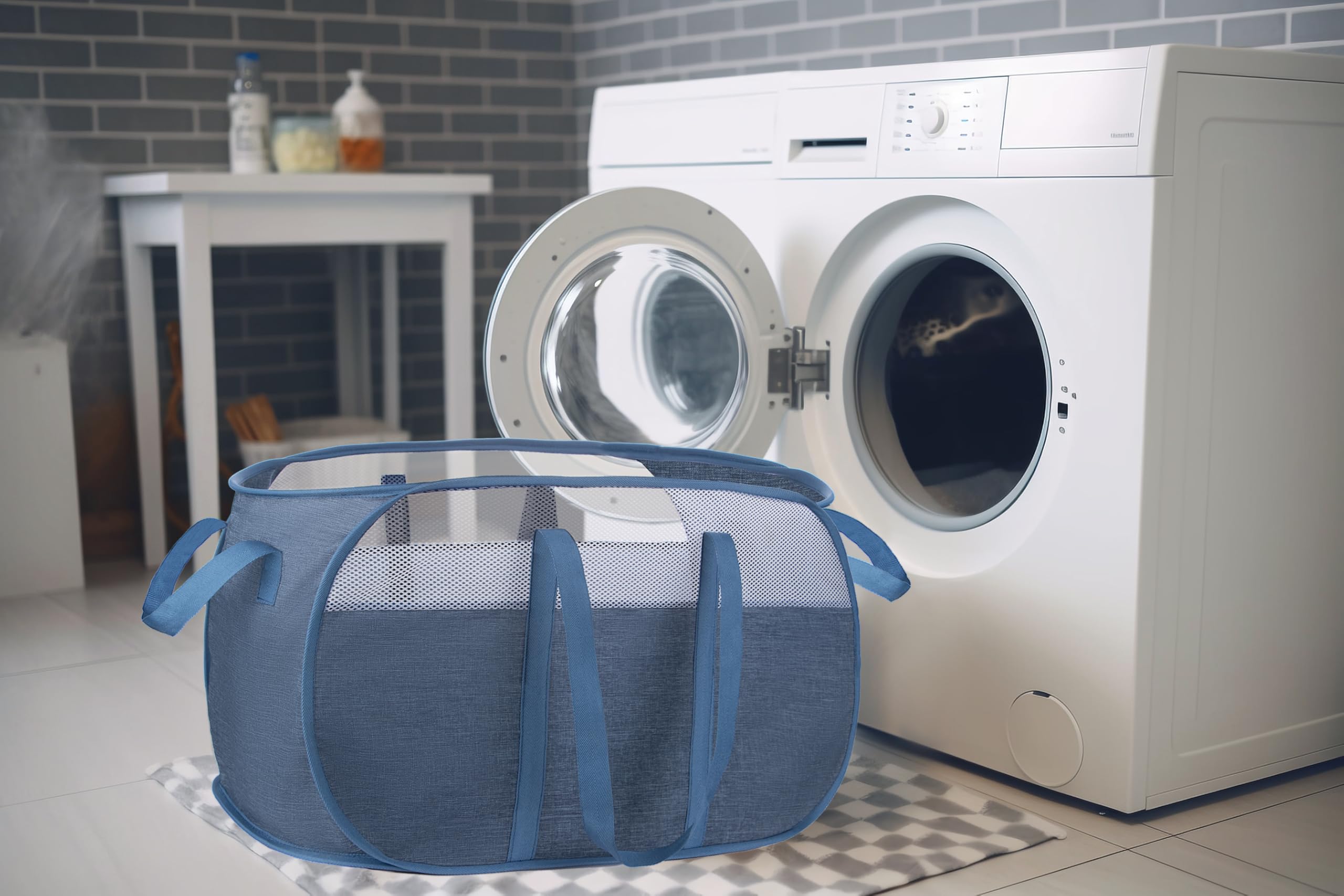 Pop-Up Laundry Basket,With Durable Handles Collapsible Mesh Laundry Hamper,Easy To Open And Fold,Premium Cationic Fabric (Cation
