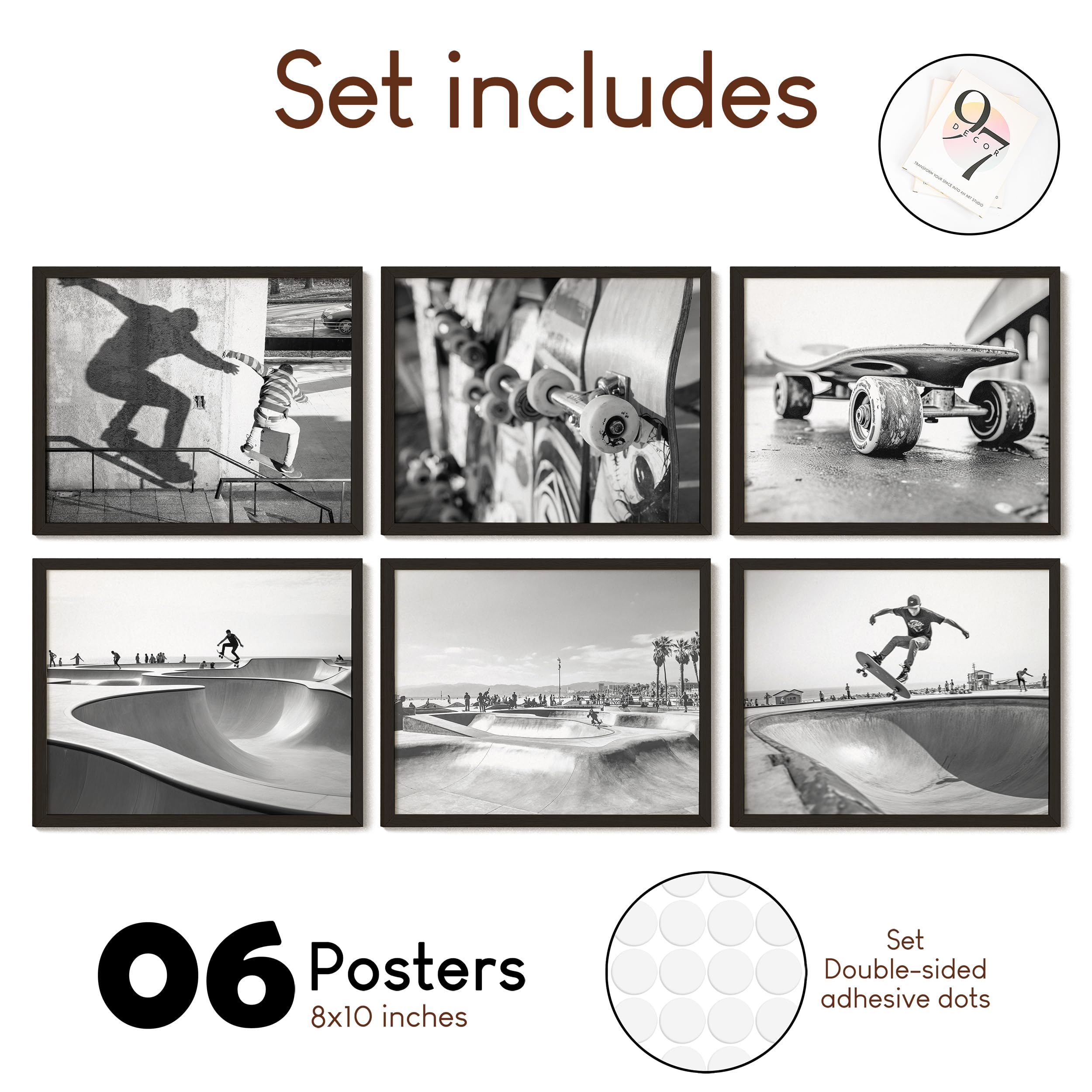 97 Decor Skateboarding Wall Decor - Skater Room Decor  Black White Skateboard Poster  Skate Board Wall Art Prints  Skater Pictures Photo Gifts for Teens Boys Bedroom Decorations (8x10 UNFRAMED)