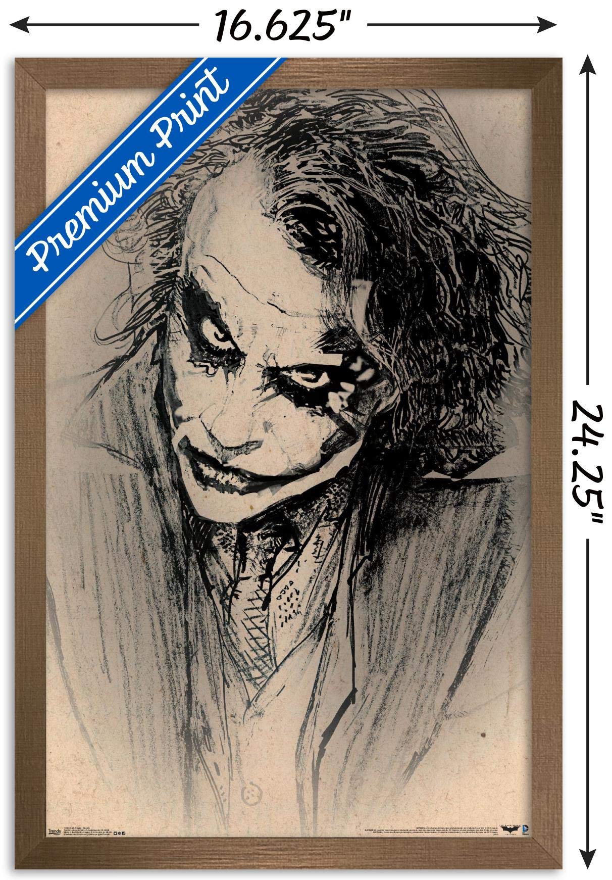 Trends International Dc Comics Movie-The Dark Knight-The Joker-Sketch Wall Poster, 14.725'' X 22.375'', Bronze Framed Version
