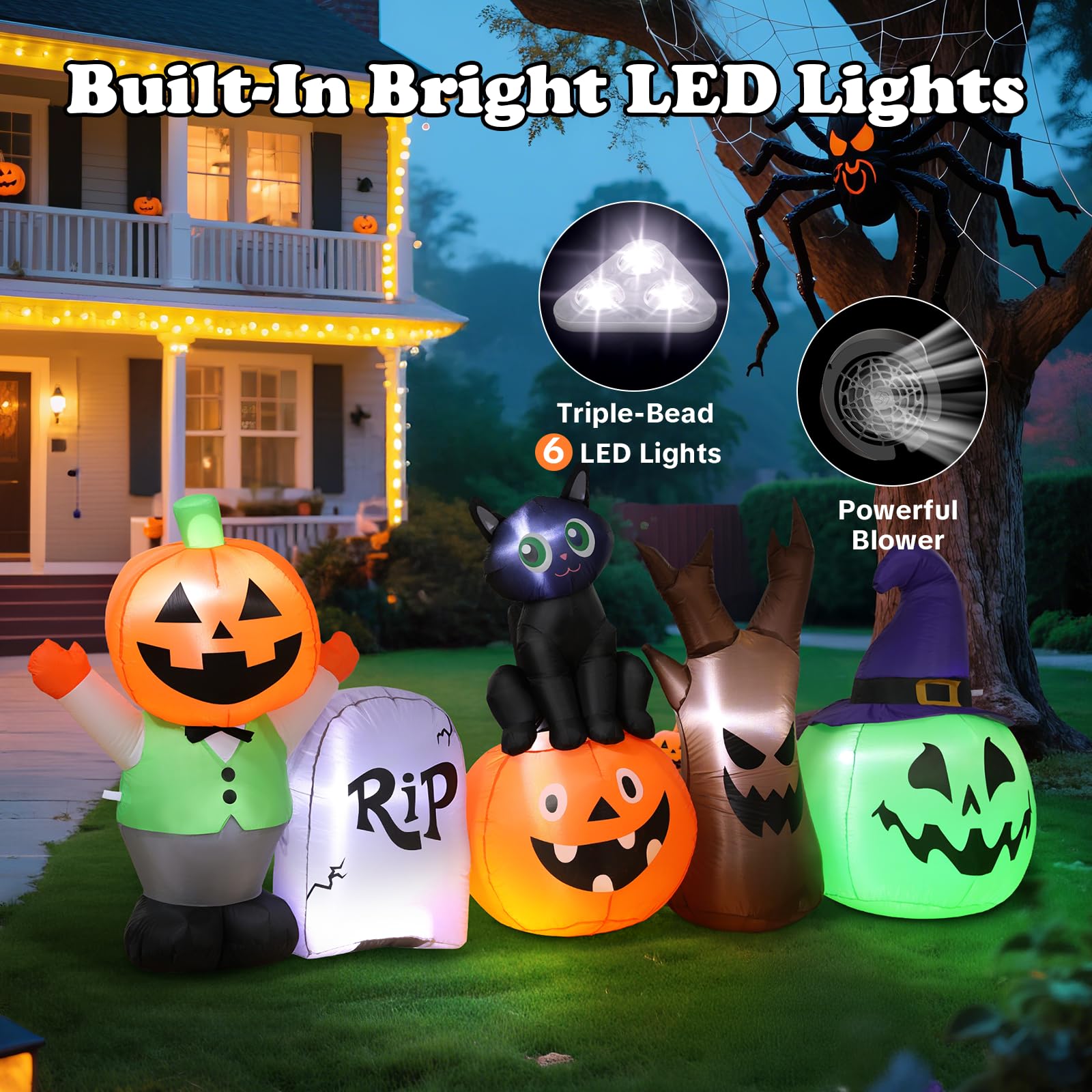 Halloween Inflatables Outdoor Decoration, 8.5ft Pumpkin/Tombstone/Black Cat/Ghost Tree, Cute Blow Up Yard Decor, for Outside Gar