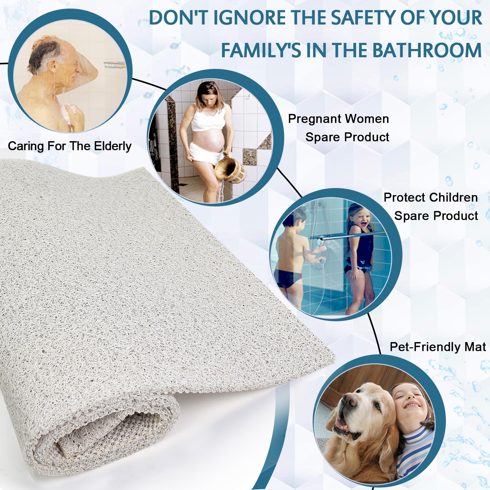 Extra Large Shower Mats Non Slip, 17.1  59 Inch, Bath Mat For Shower, Loofah Mats For Shower And Bathroom, Quick Drying, White