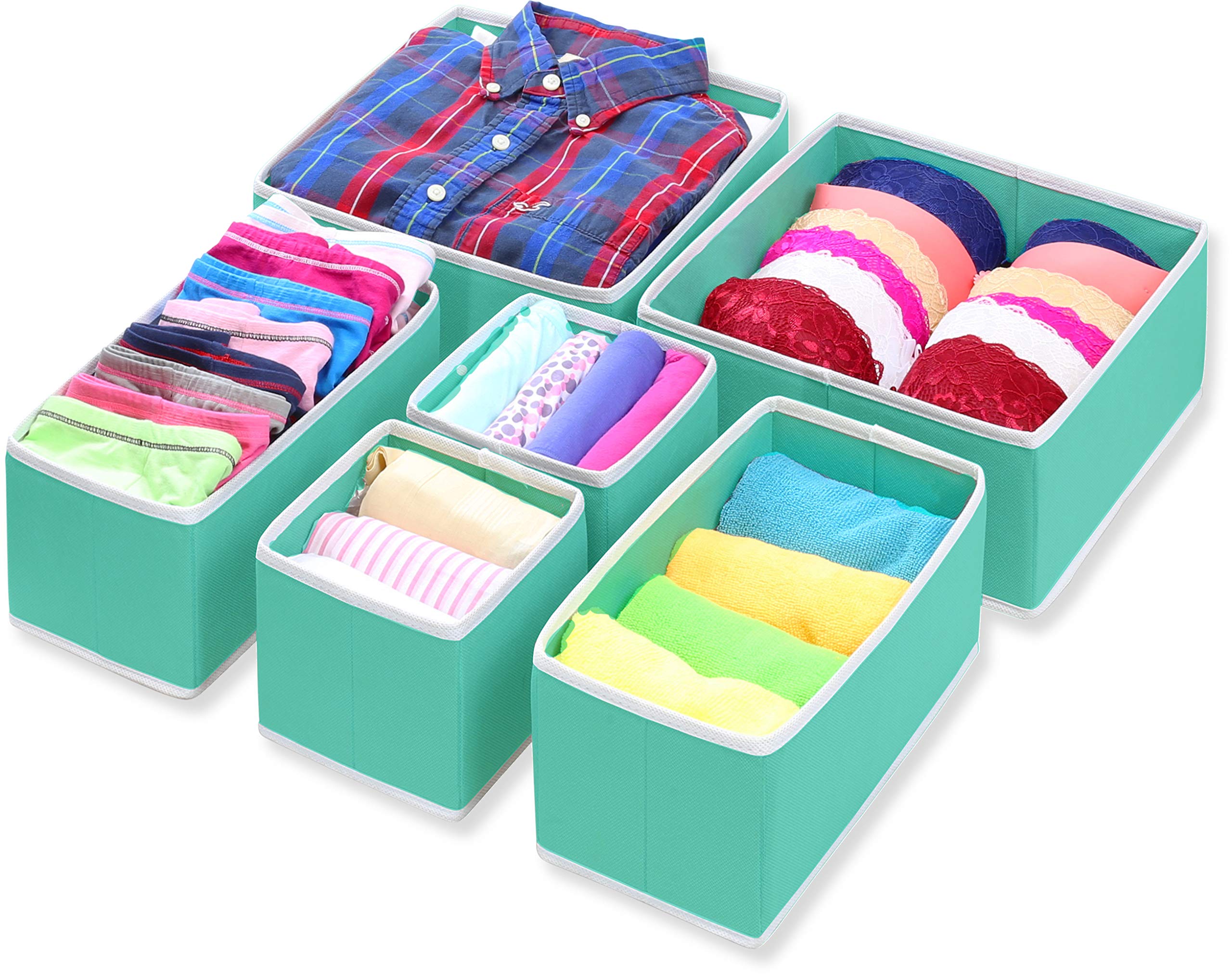 Simple Houseware Foldable Cloth Storage Box Closet Dresser Drawer Divider Organizer Basket Bins for Underwear Bras, Turquoise (S