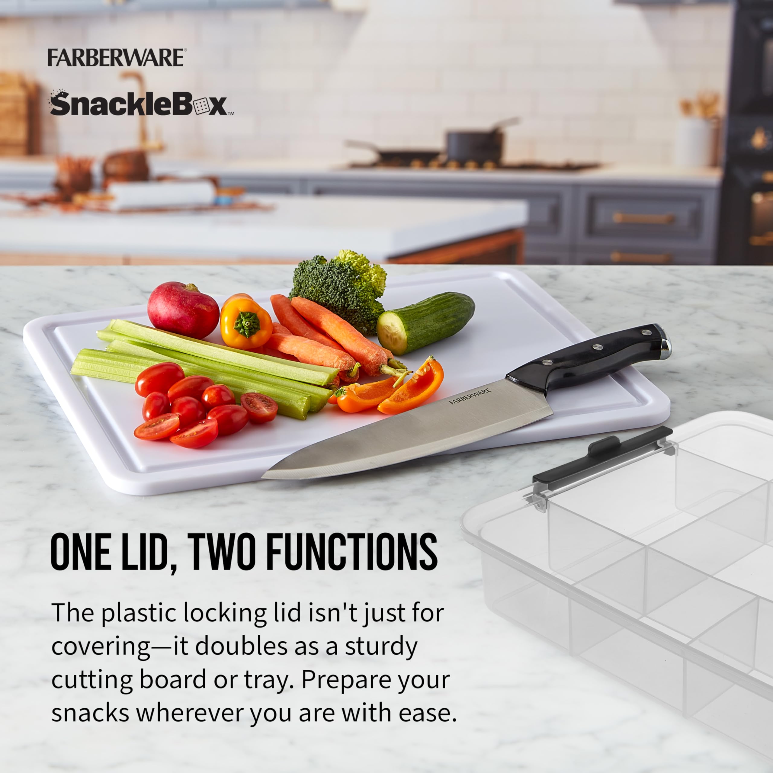 Farberware Large Snacklebox Serving Tray with Locking Lid, 11 Compartments, White, Model 5314753