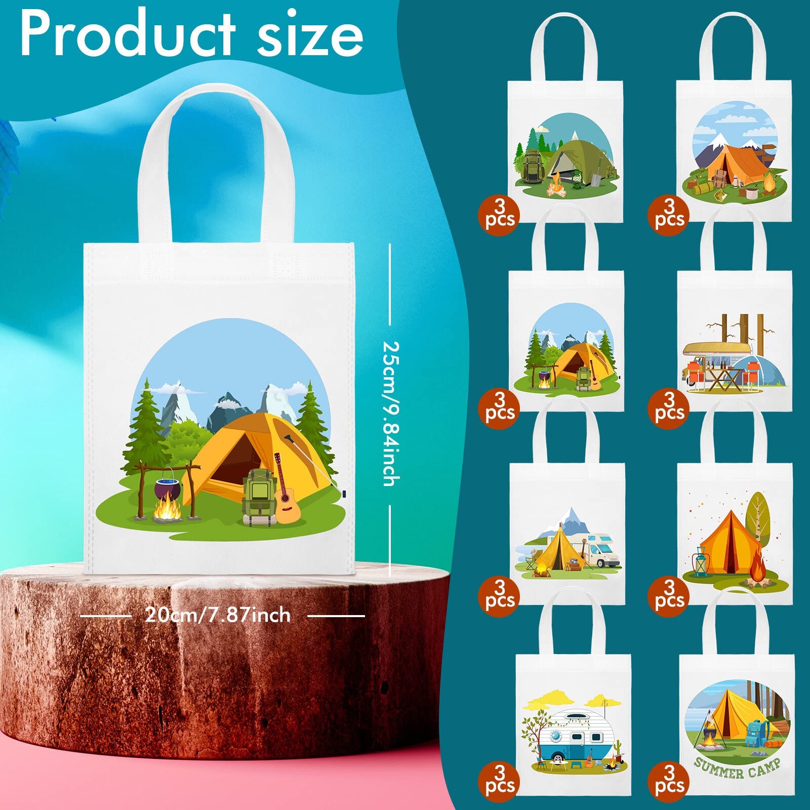 Kajaia 24 Pack Camping Party Favor Bags With Handle Reusable Camping Themed Gift Bags Fabric Cloth Totes Goody Supplies For Part