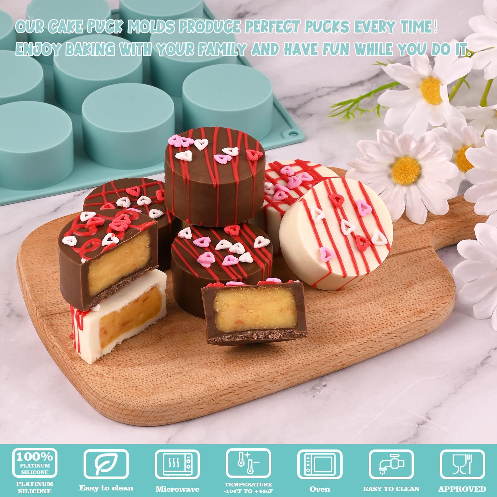 Actvty Cake Puck Mold Set, Chocolate Covered Cake Silicone Molds, 24-Cavity Round Cake Pop Molds With 2 Spatulas For Diy Cake Co