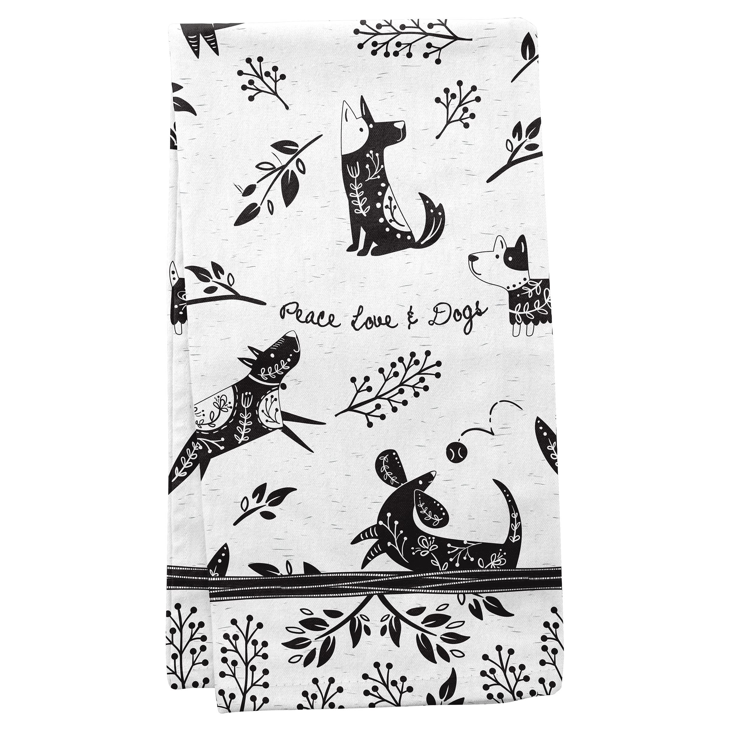 Karma Gifts Black And White Boho Tea Towel, Dog, 28'' L X 20'' W