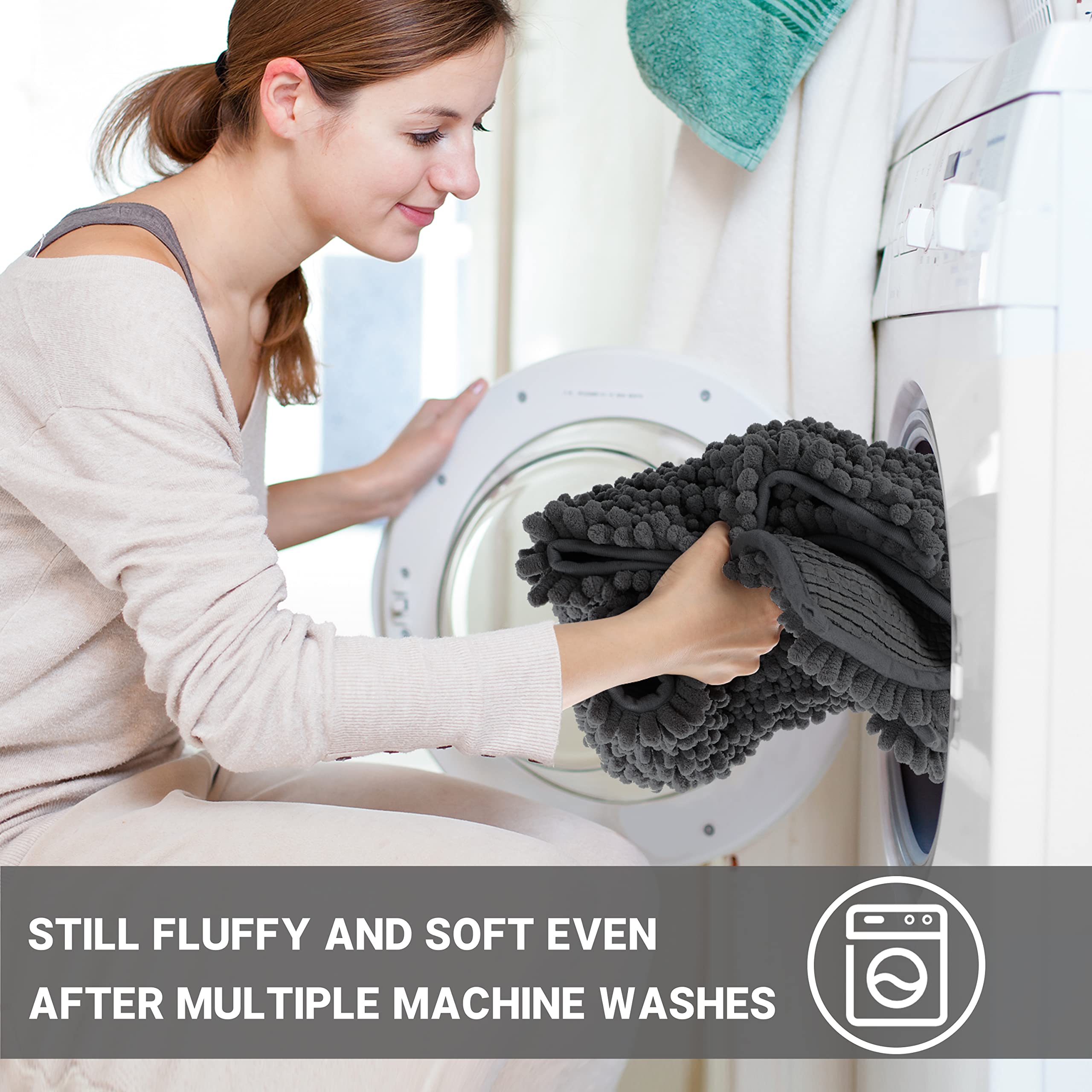 Yimobra Bathroom Rugs Sets 3 Piece, Fluffy Plush Chenille Bath Room Mats Set With Toilet Rug U Shaped, Soft Shaggy Absorbent Non