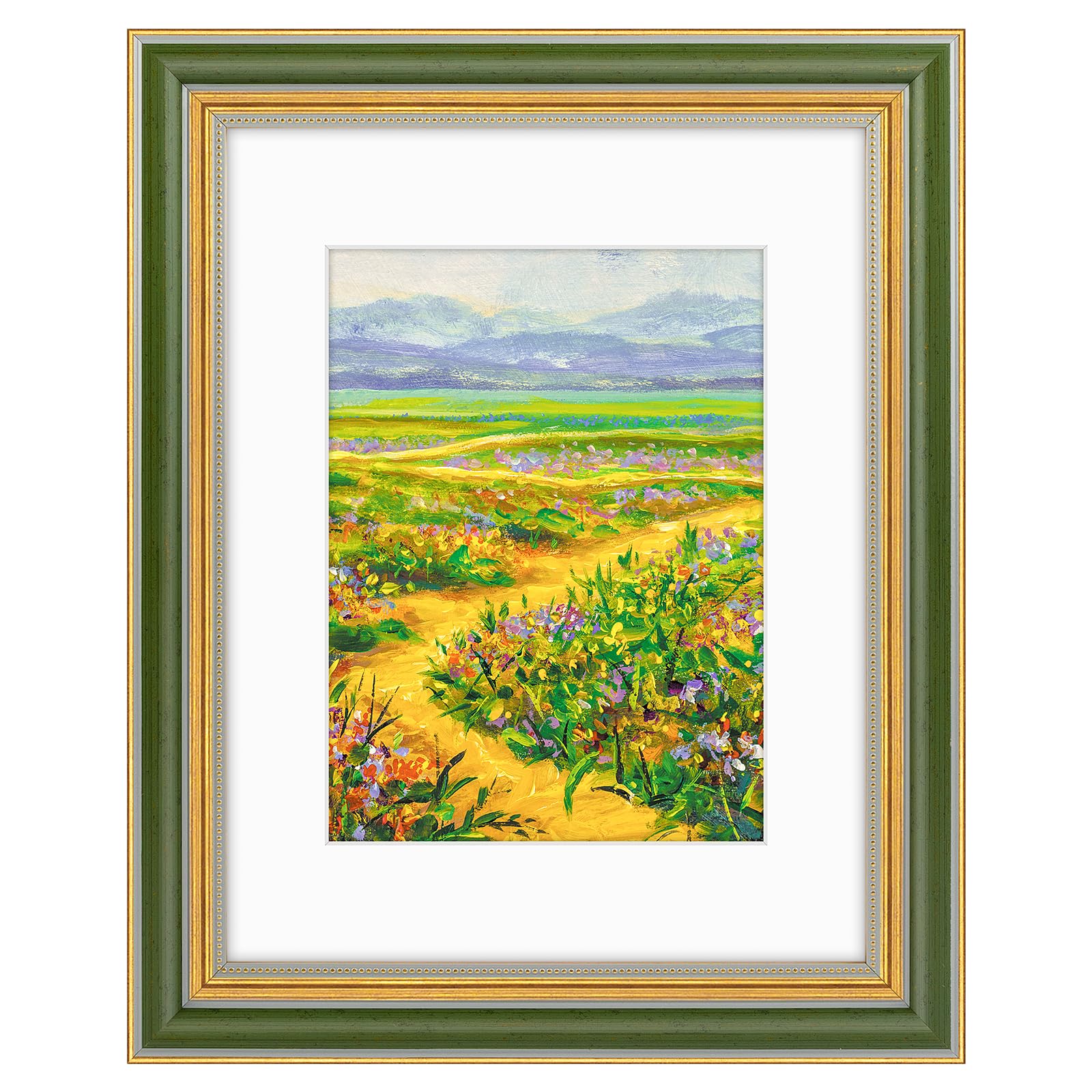 Golden State Art, 8.5x11 Ornate Picture Frame With White Mat for 6x8 Photo or Display 8.5 x 11 Prints without Mat Color Green Go