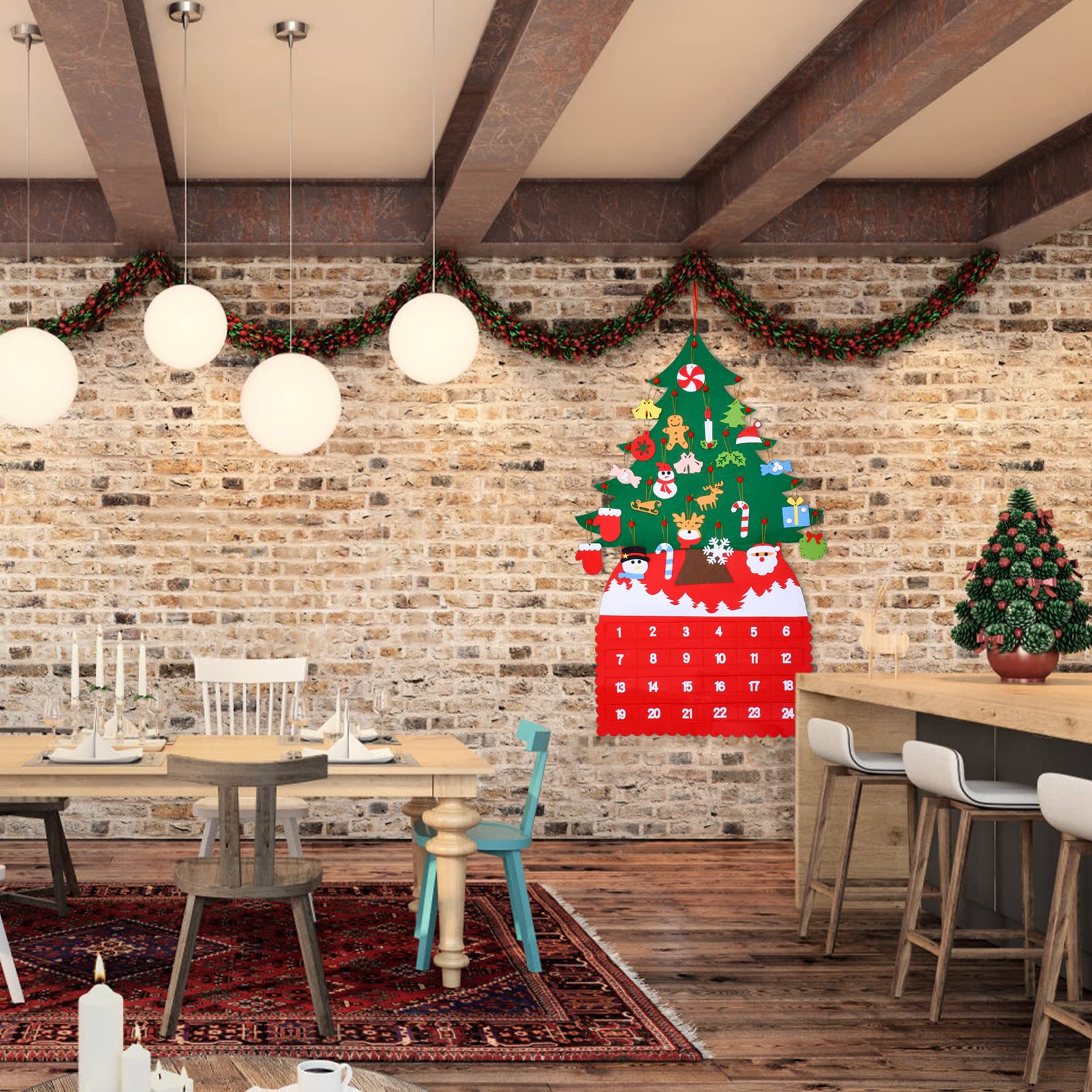 Christmas Tree Advent Calendar (2024 New), 24 Days Countdown to Christmas Felt Fabric Advent Calendar with 24 Ornaments & Pocket