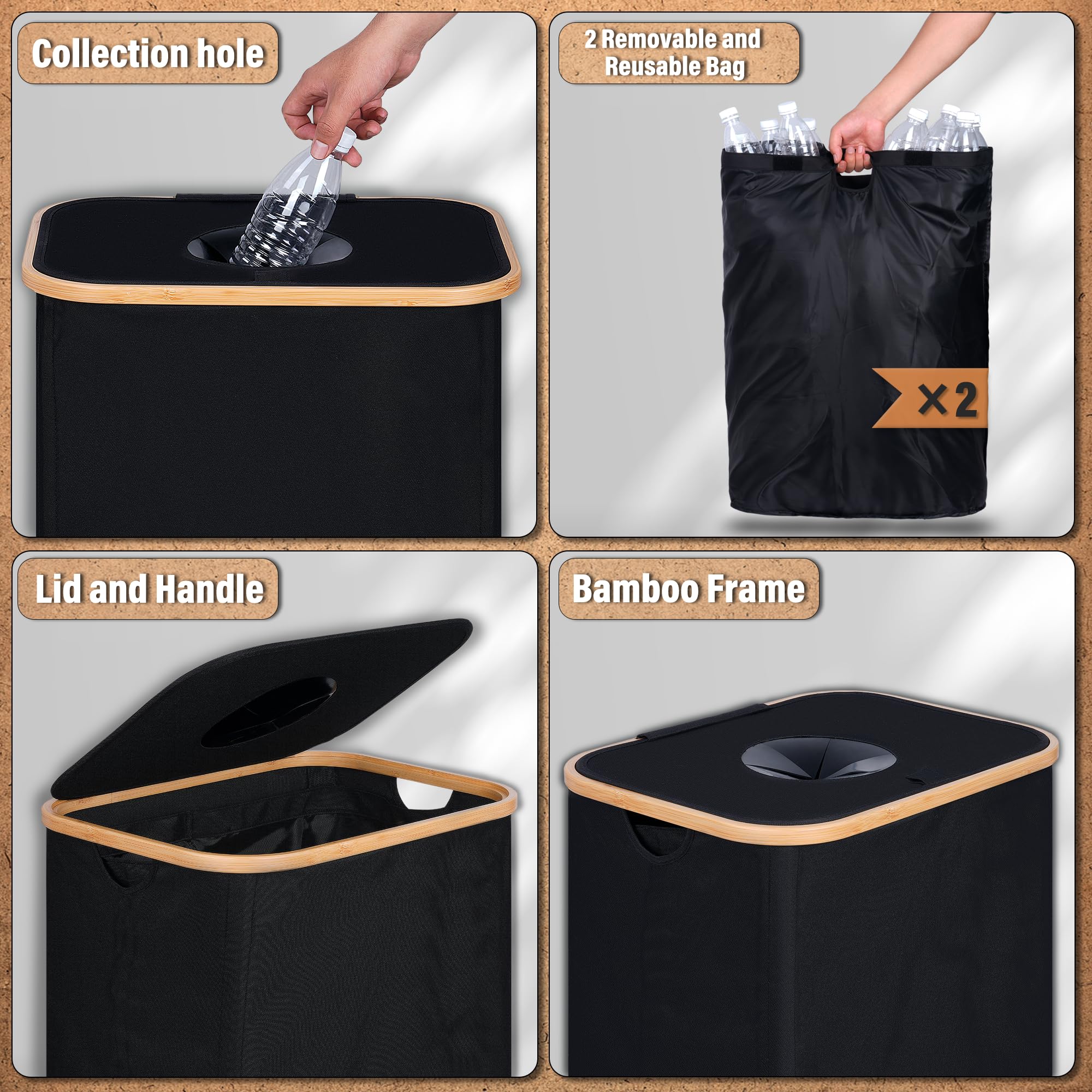 Efluky Recycling Bin For Kitchen 26 Gallon, 100L Recycle Bin With 2 Removeable And Reusable Inner Bag, Large Recycling Bin With
