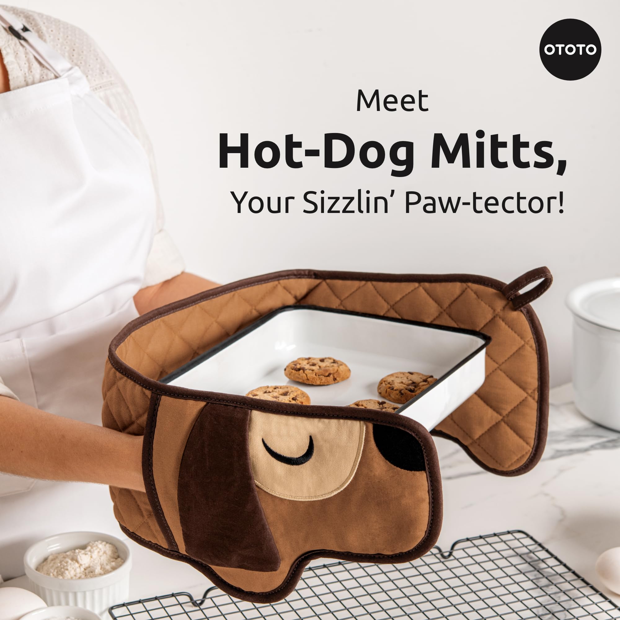 Ototo Hot-Dog Oven Mitts Cute Funny Oven Mitts - Gifts For Dog Lovers, Dachshund Dog Themed Gifts, Double Oven Mitts Heat Resist