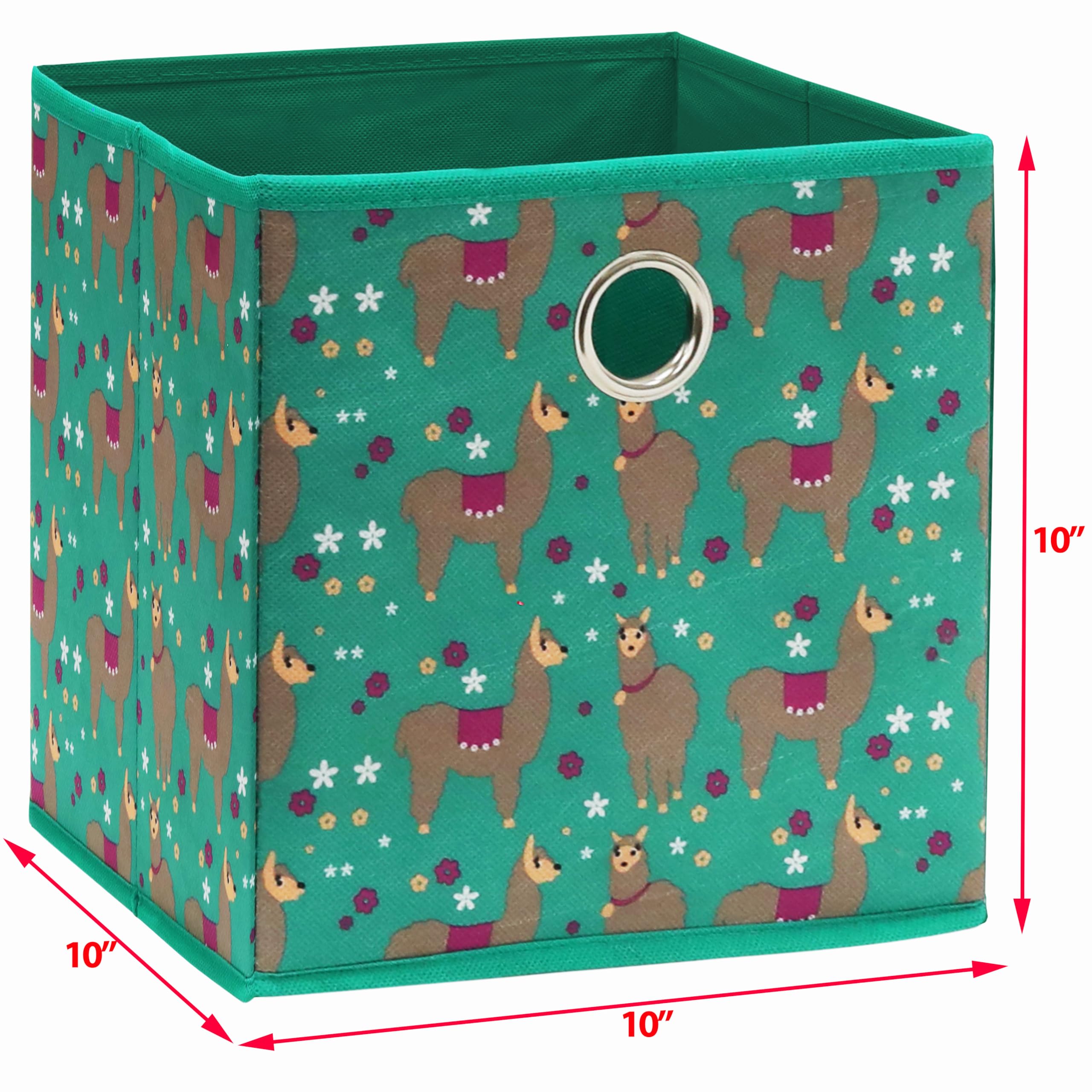 Simple Houseware 6 Pack Printing Fabric Cube Storage Bin With Handle, Green