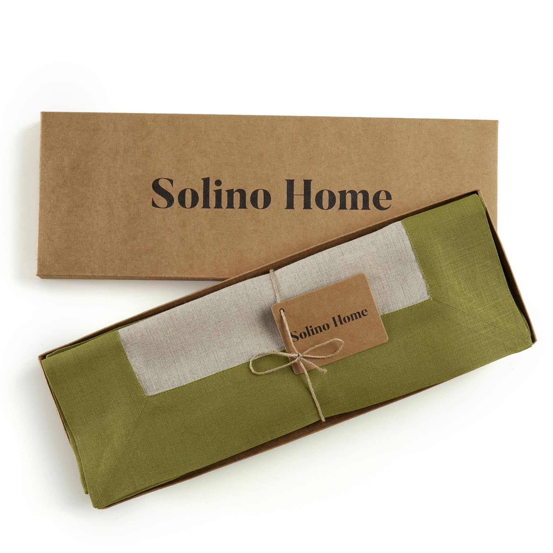 Solino Home Linen Placemats Set Of 4-100% Pure Linen Cloth Fabric Placemats Avocado And Natural - 19'' L X 14'' W Inch Washable