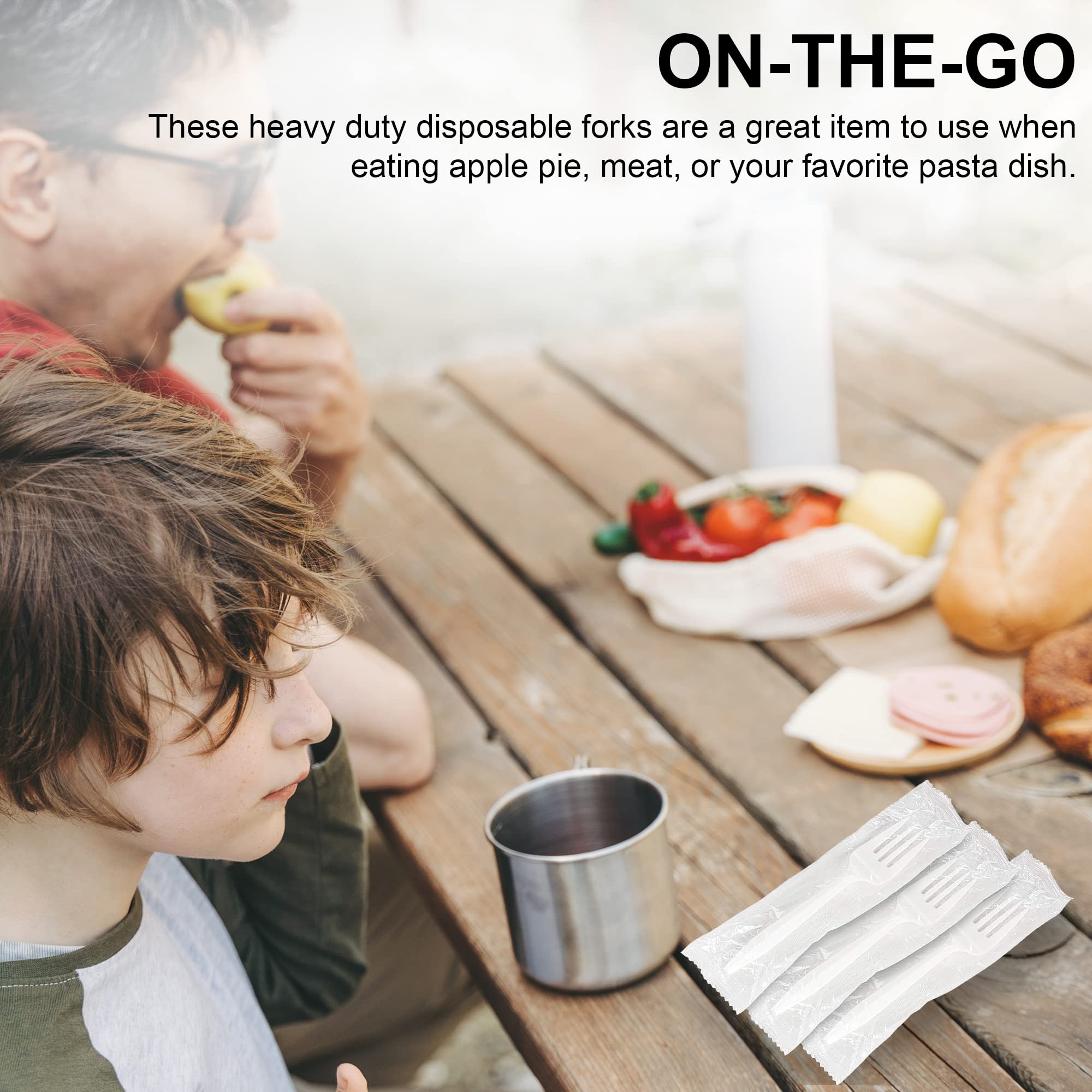 Mt Products Individually Wrapped White Disposable Plastic Forks - Medium Weight - (100 Pieces)