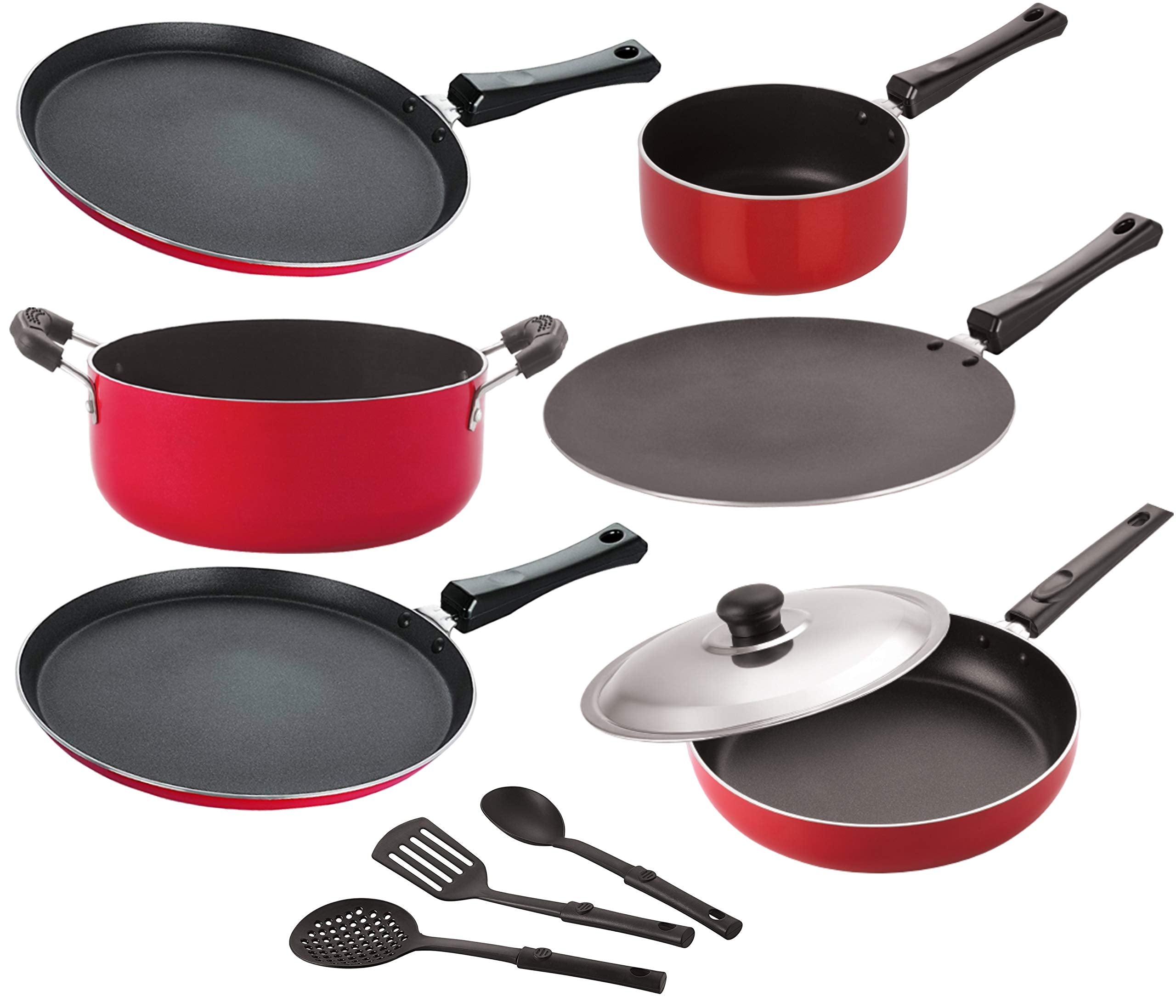 Nirlon Odor Free 3 Layer Non Stick Coating Cookware Gift Item Set Of 9 Pieces With Bakelite Handle|26_Ft12_Ct_Spm_Ft11_Cass20_Fp