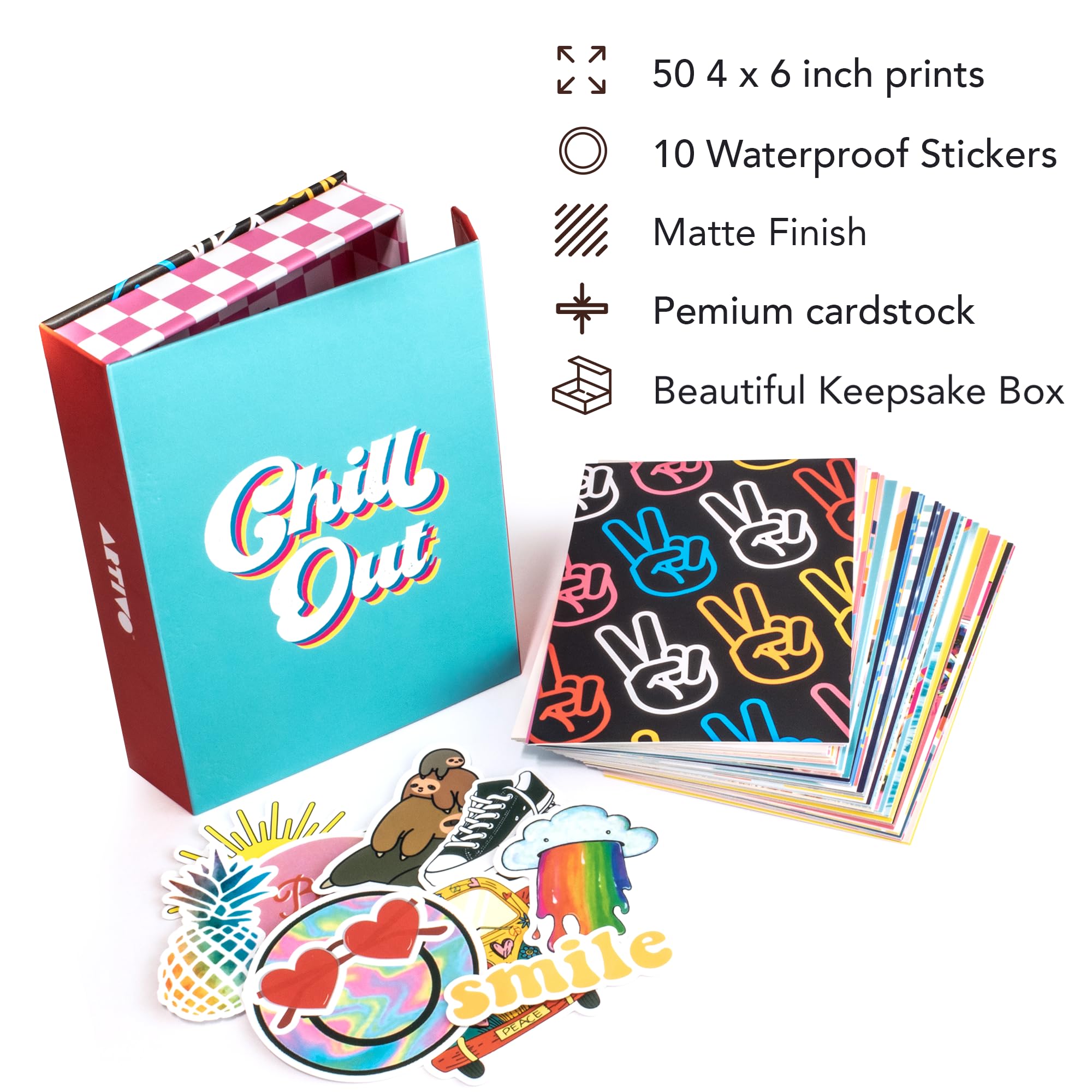 Artivo Bright Indie Collage Kit Aesthetic Pictures, 50 Set 4X6 Inch, Colorful Bedroom Decor For Teen Girls, Fun Wall Art For Kid