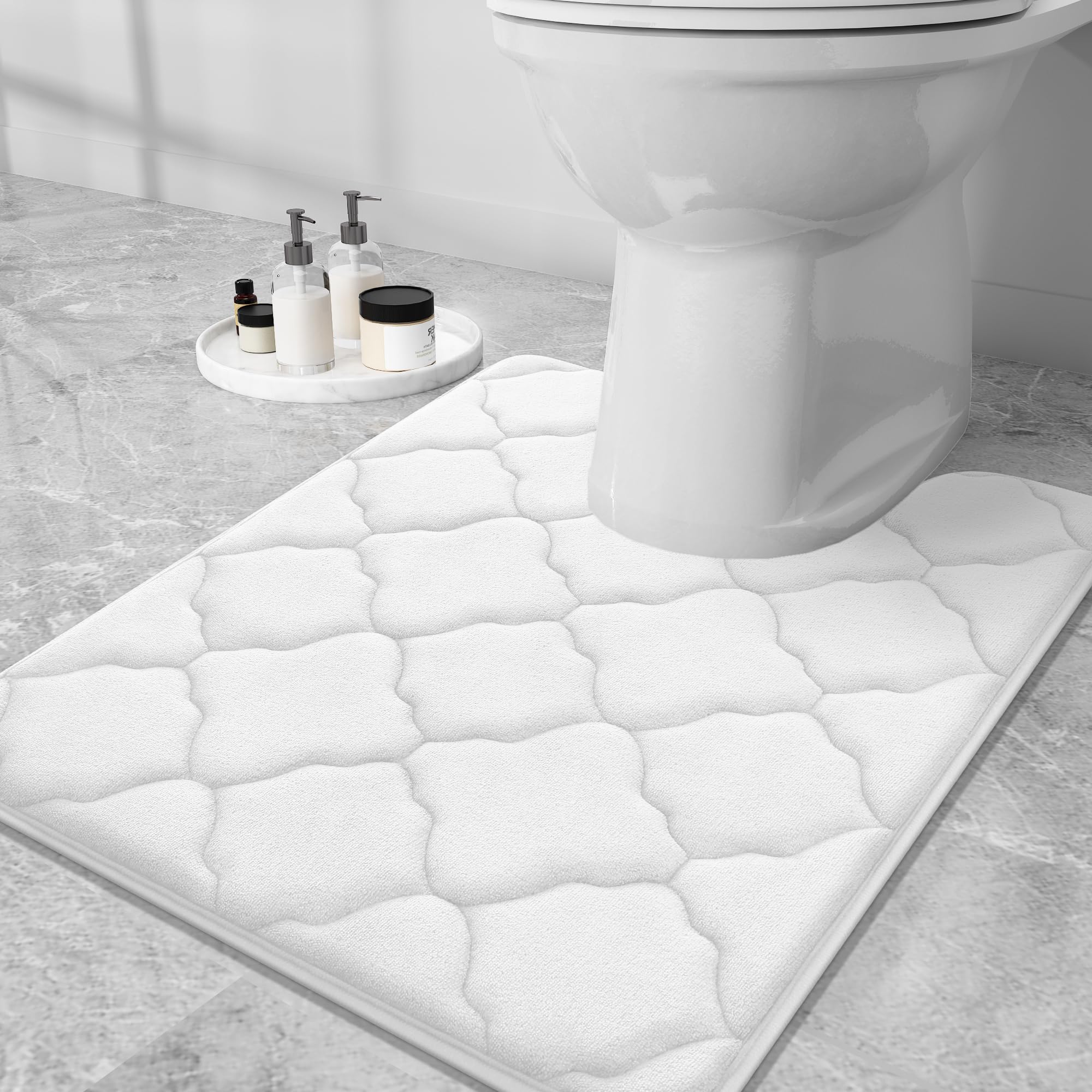 Olanly Memory Foam Toilet Rugs U-Shaped 24X20, Ultra Soft And Absorbent Bathroom Rugs, Non-Slip Thick Toilet Bath Mat, Machine W