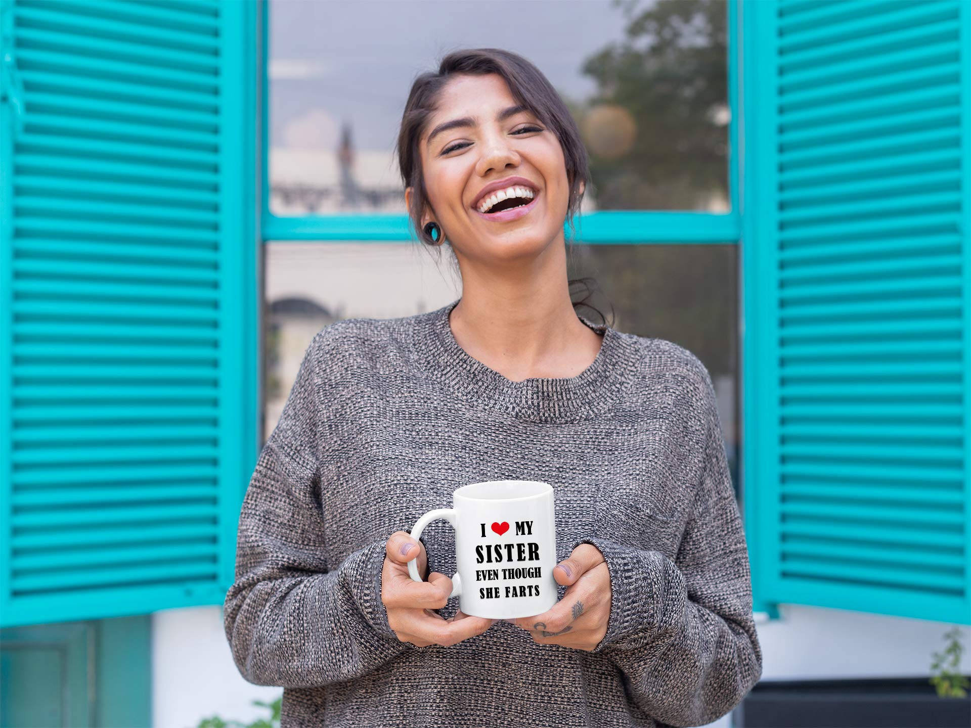 Kropsis I Love My Sister Even Though She Farts -D2- Ceramic Coffee Mug White