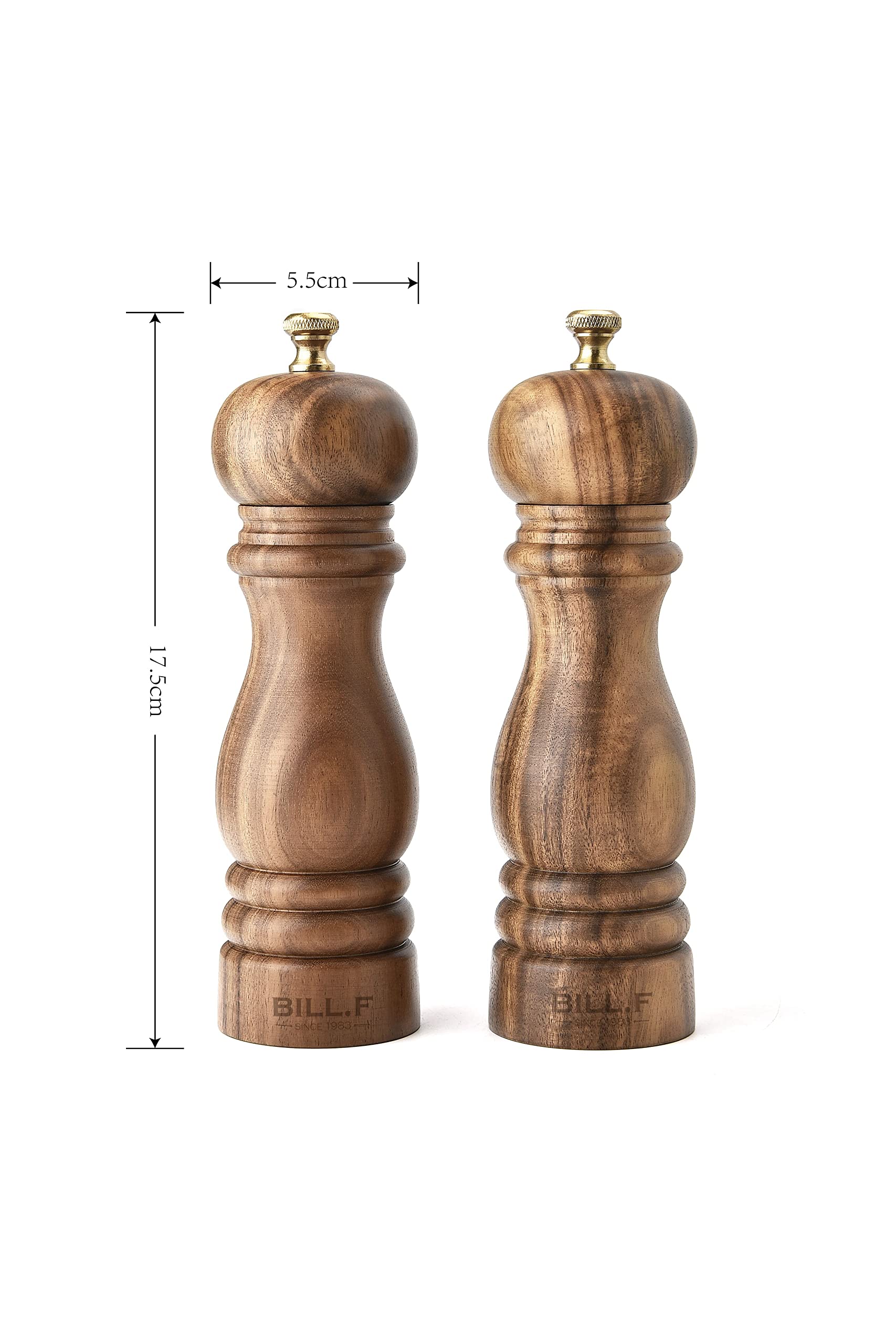 Pepper Grinder Wood Salt and Pepper Grinder Mills Sets  Acacia Wood Manual Salt Grinder Refillable Pepper Mill Sets with Adjustable Ceramic Grinding Rotor - 7 Inch-Set of 2
