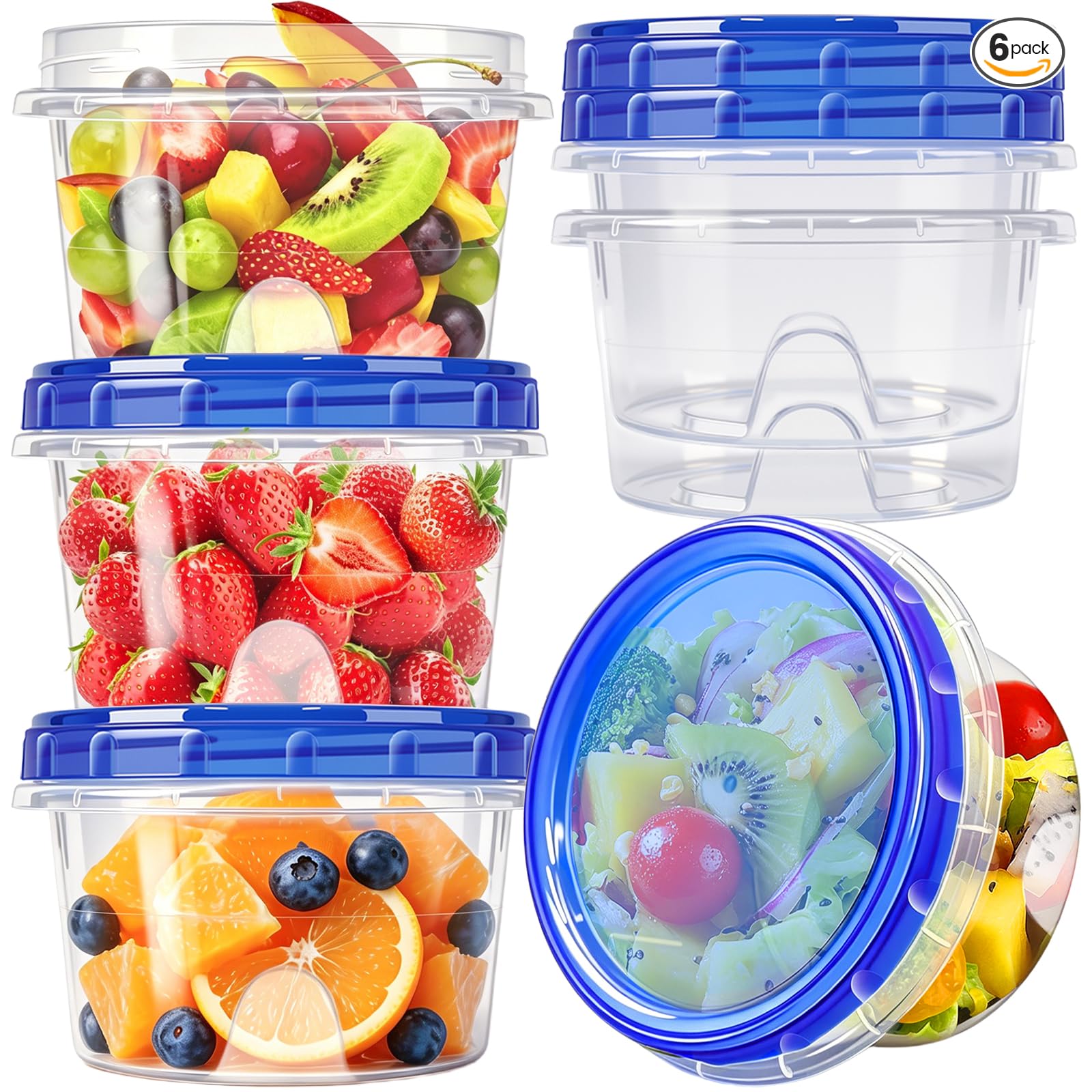 JOVANJA Freezer Storage Containers, 6 Pack16 Oz Food Storage Containers with Twist Top Lids,BPA Free, Reusable, Meal Prep,Micro