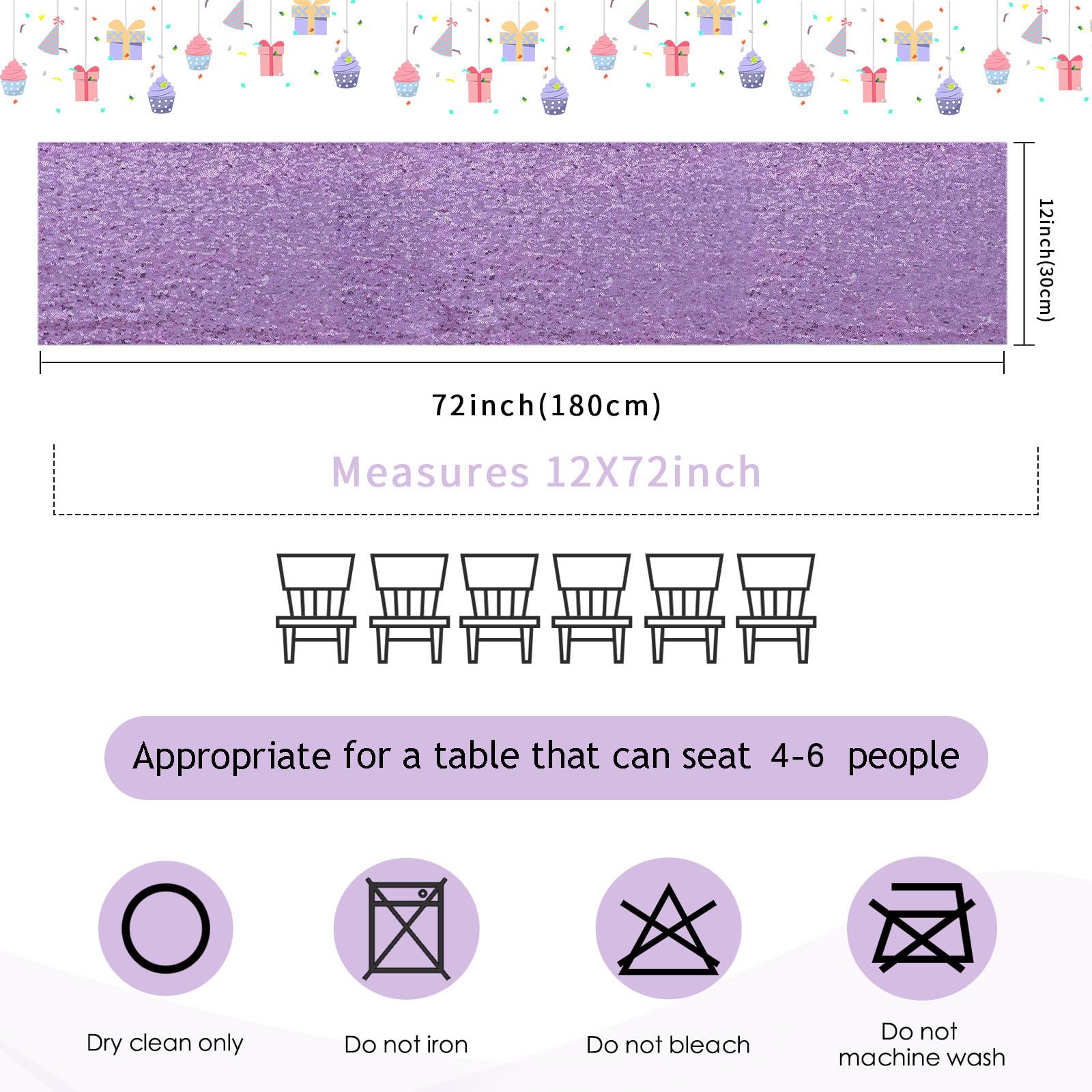 B-Cool Purple Table Runners 4 Pack 12X72 Inch Sequin Lavender Runner For Tables Halloween Party Decor Christmas Holiday Birthday