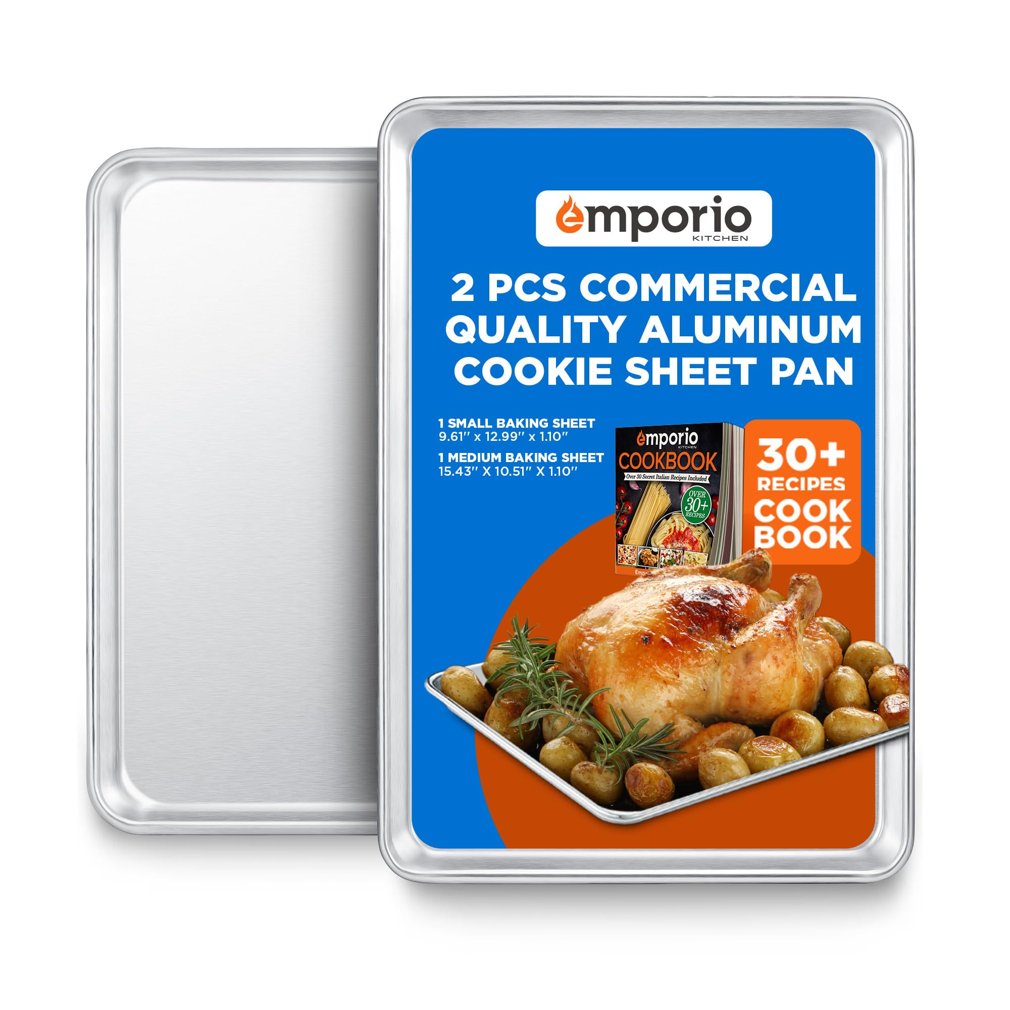 Emporio Kitchen Baking Pan Set  Small and Medium Aluminum Cookie Sheet Pan (9 x 13 and 10.5 x 15), PFOA, PFOS, PTFE Free, R